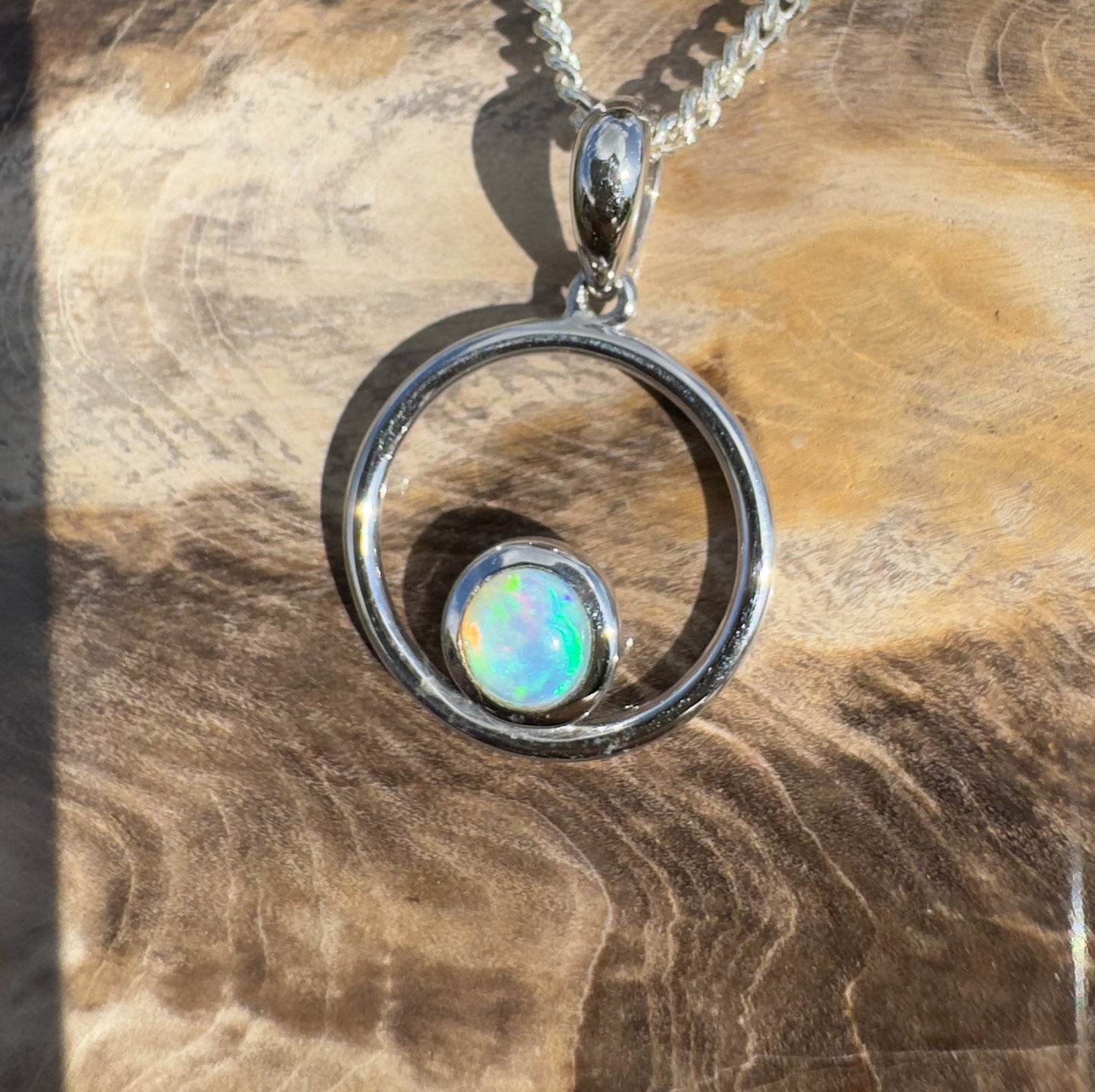Wollemi Light ~ 0.5ct Solid Coober Pedy Crystal Opal 925 Sterling Silver Pendant Necklace