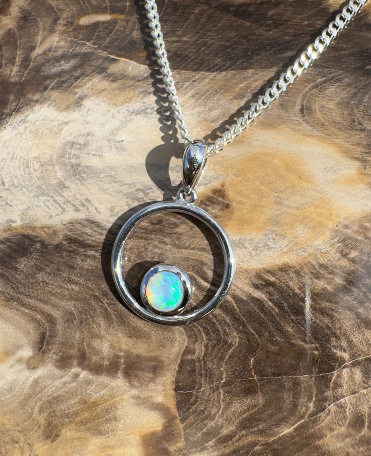 Wollemi Light ~ 0.5ct Solid Coober Pedy Crystal Opal 925 Sterling Silver Pendant Necklace
