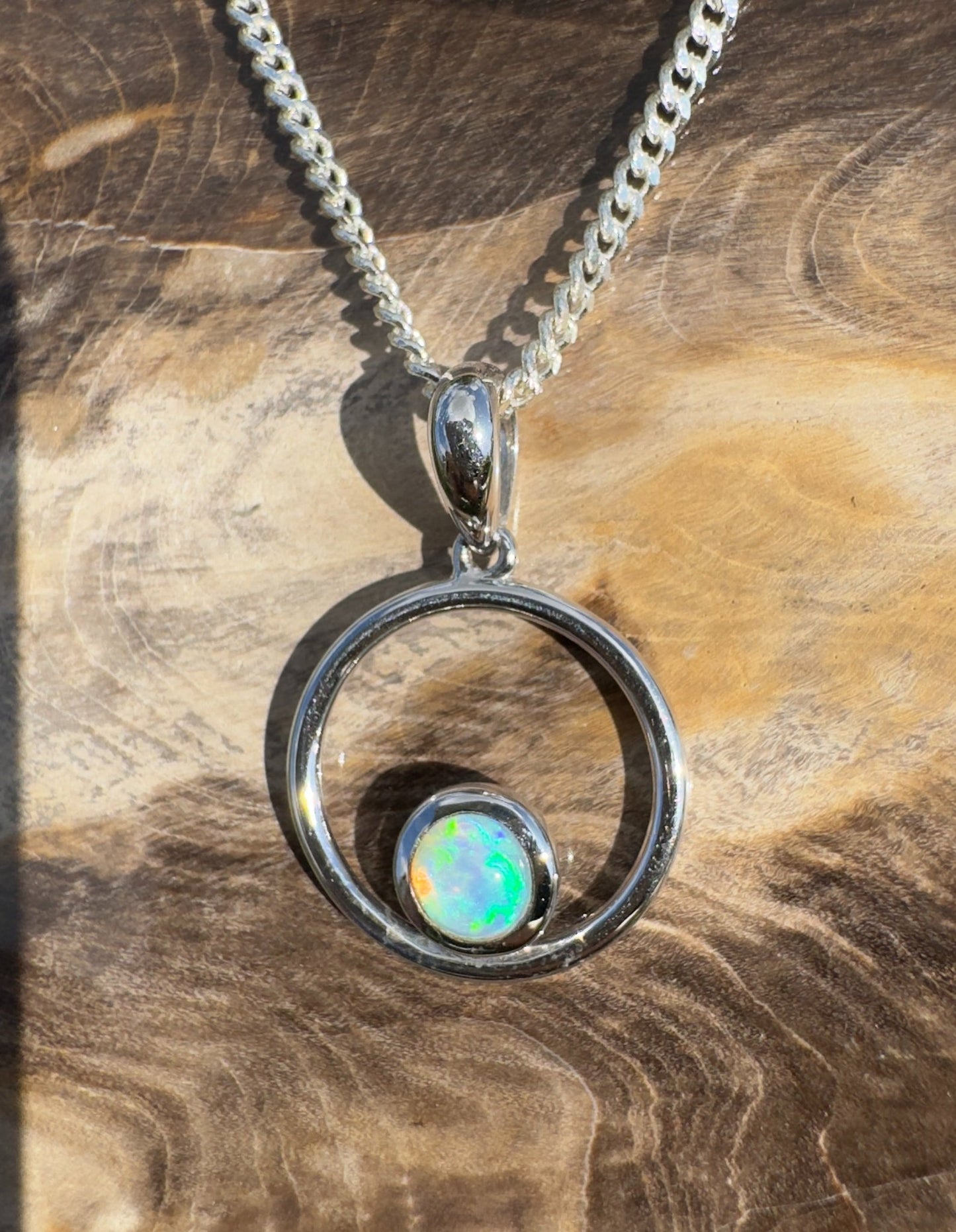 Wollemi Light ~ 0.5ct Solid Coober Pedy Crystal Opal 925 Sterling Silver Pendant Necklace