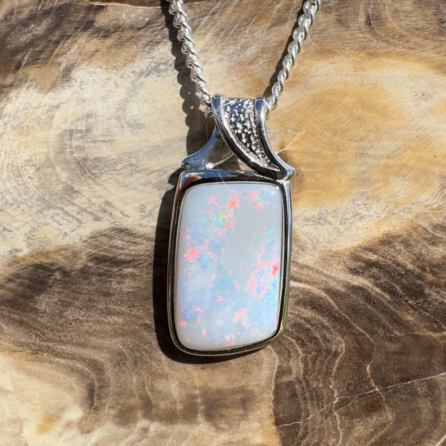 Wolumla Spark ~ 4ct Coober Pedy Opal 925 Silver Pendant