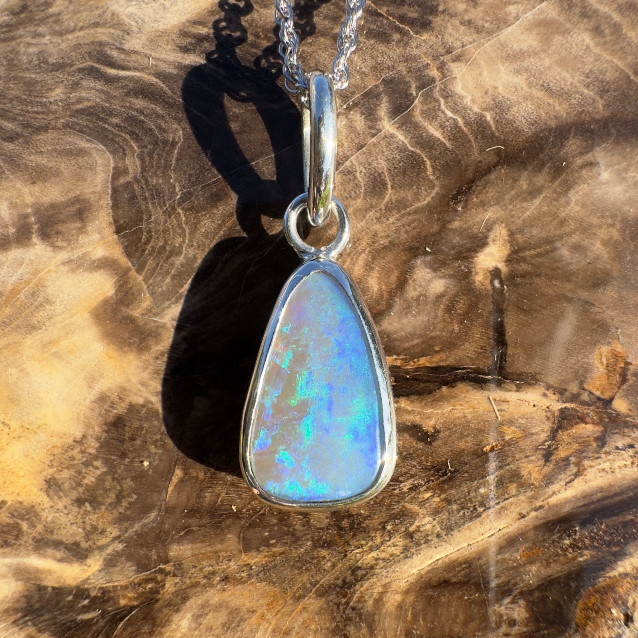 Yamba Drift – 4.5ct Solid Lightning Ridge Semi Black Opal 925 Sterling Silver Pendant Necklace
