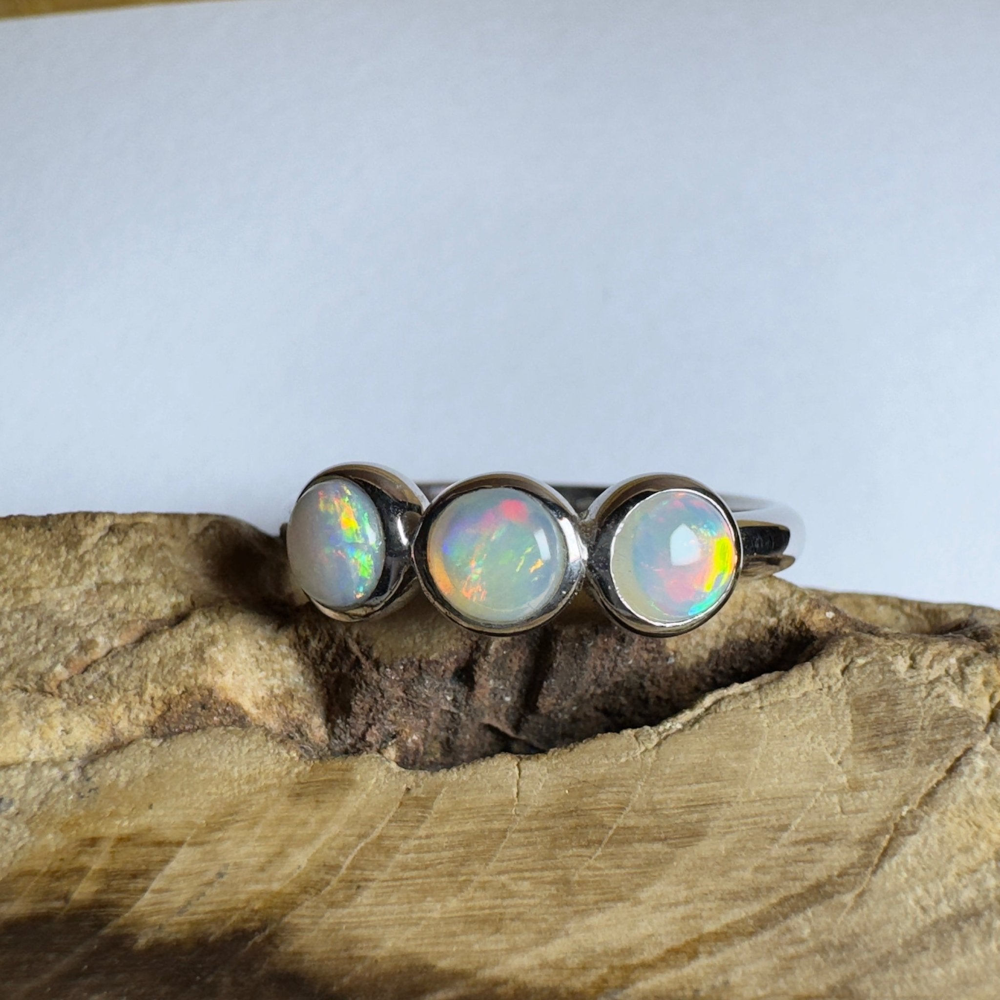 Yarra Valley Fire - 0.9ct Solid Coober Pedy Opal 925 Silver Trio Ring