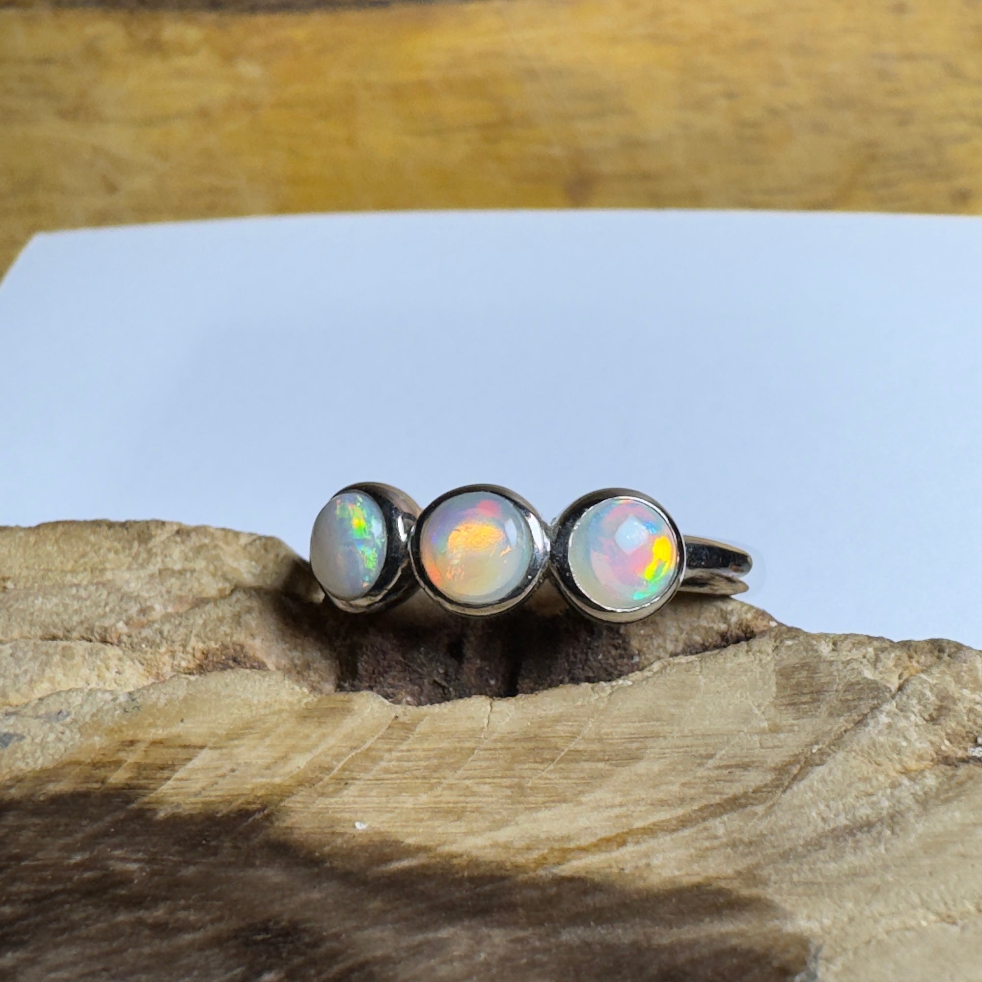 Yarra Valley Fire - 0.9ct Solid Coober Pedy Opal 925 Silver Trio Ring