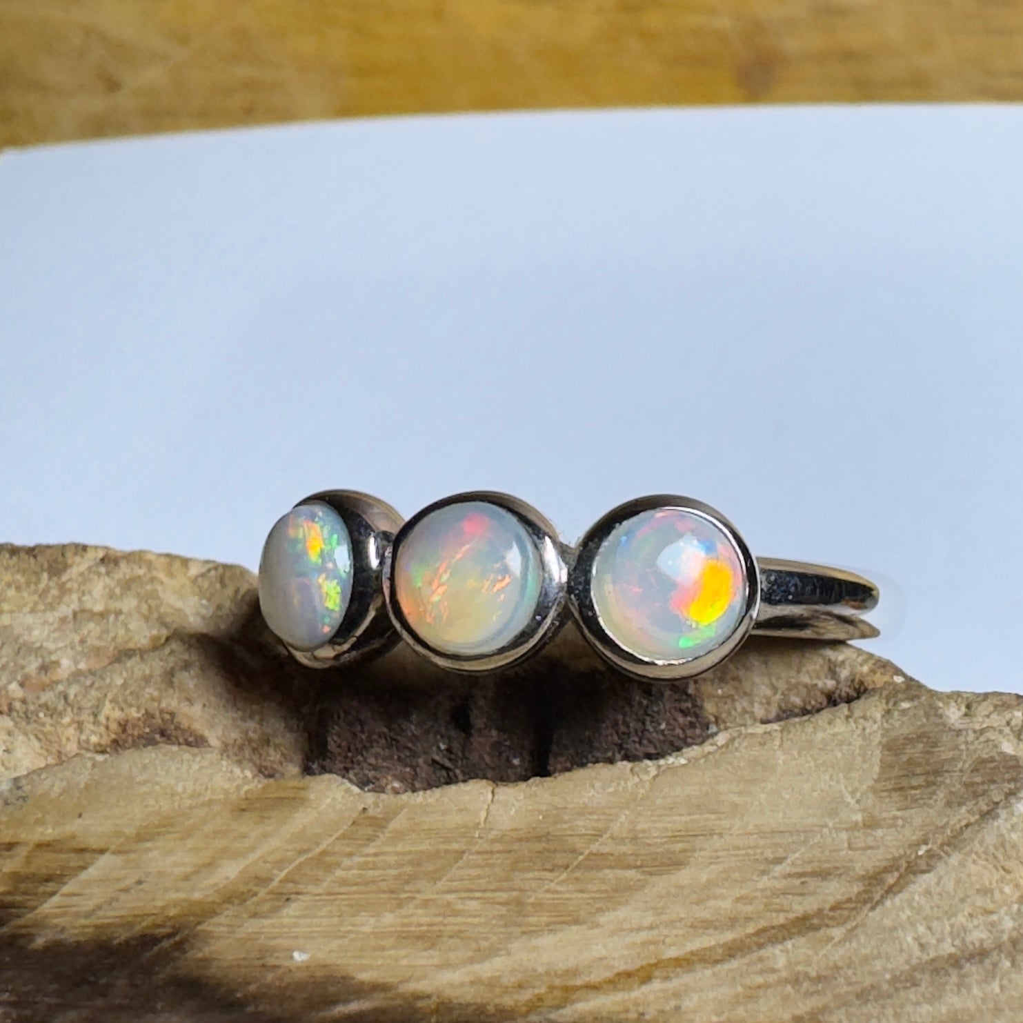 Yarra Valley Fire - 0.9ct Solid Coober Pedy Opal 925 Silver Trio Ring