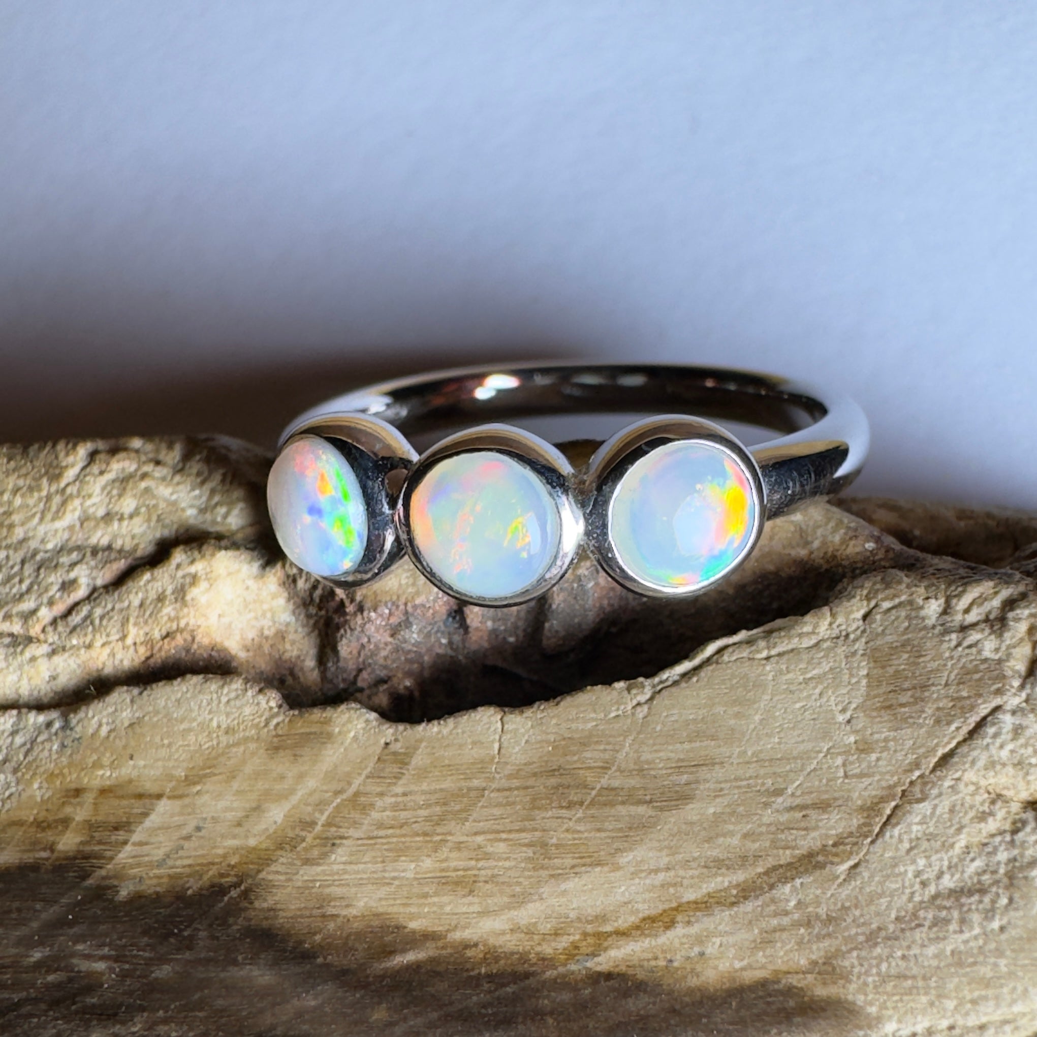 Yarra Valley Fire - 0.9ct Solid Coober Pedy Opal 925 Silver Trio Ring