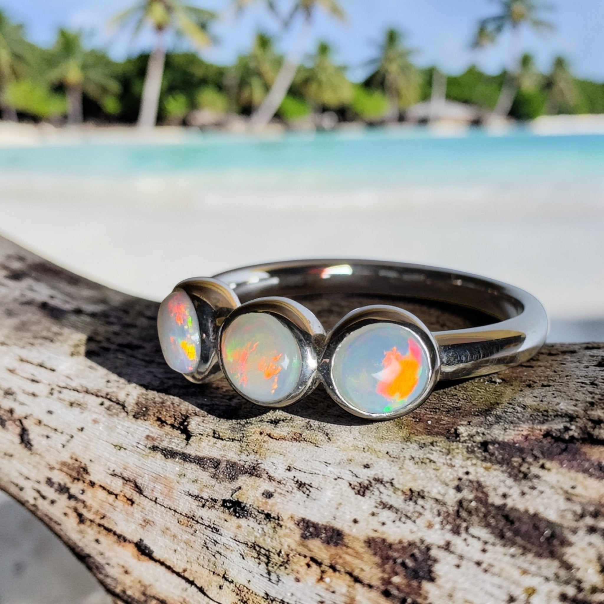 Yarra Valley Fire - 0.9ct Solid Coober Pedy Opal 925 Silver Trio Ring