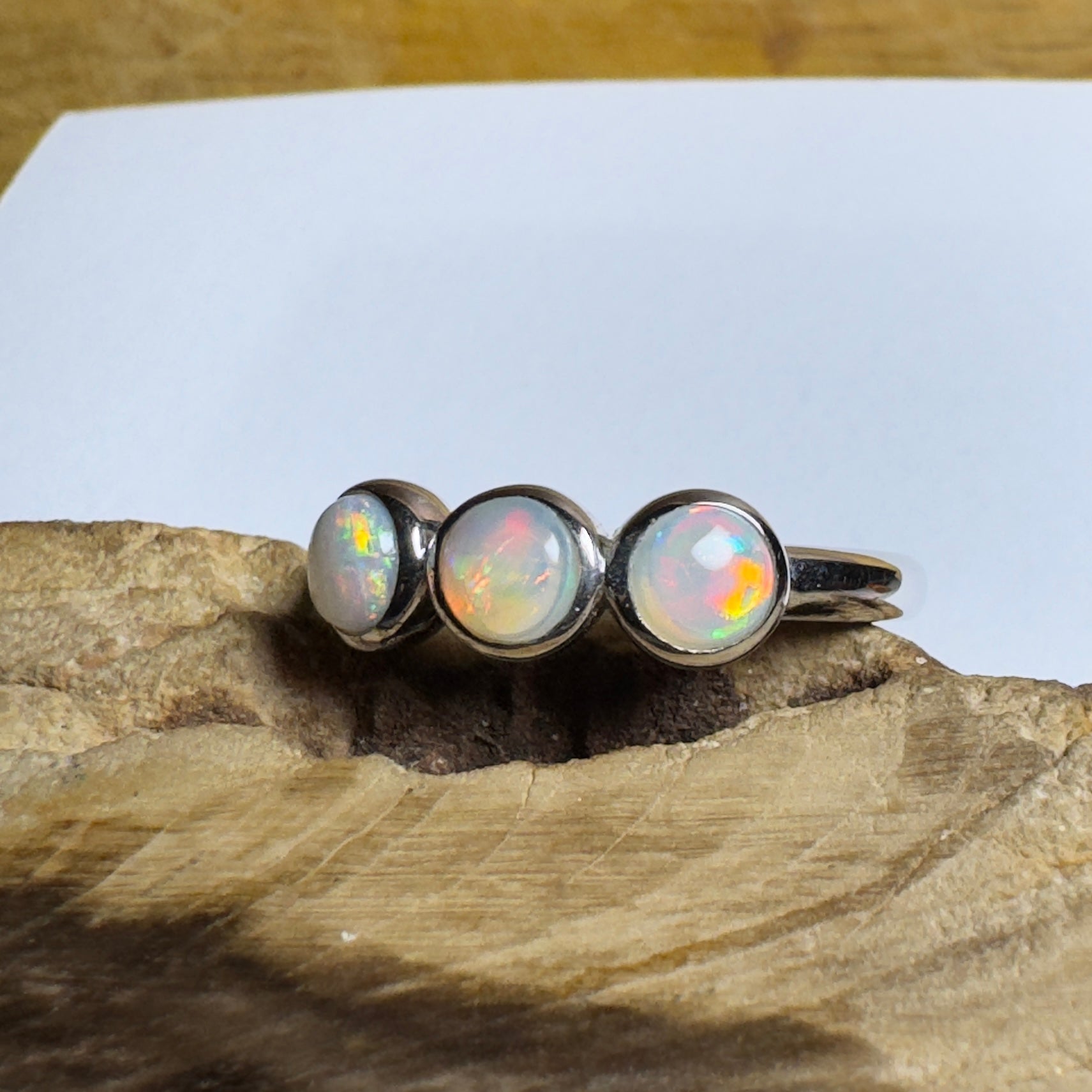 Yarra Valley Fire - 0.9ct Solid Coober Pedy Opal 925 Silver Trio Ring