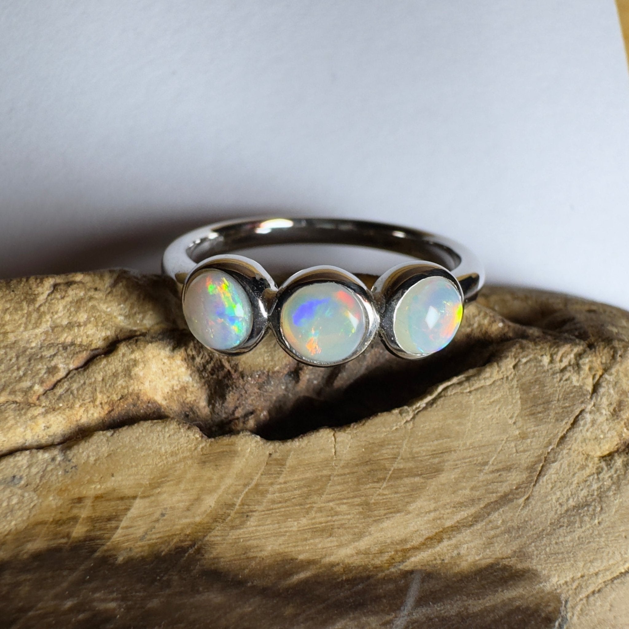 Yarra Valley Fire - 0.9ct Solid Coober Pedy Opal 925 Silver Trio Ring