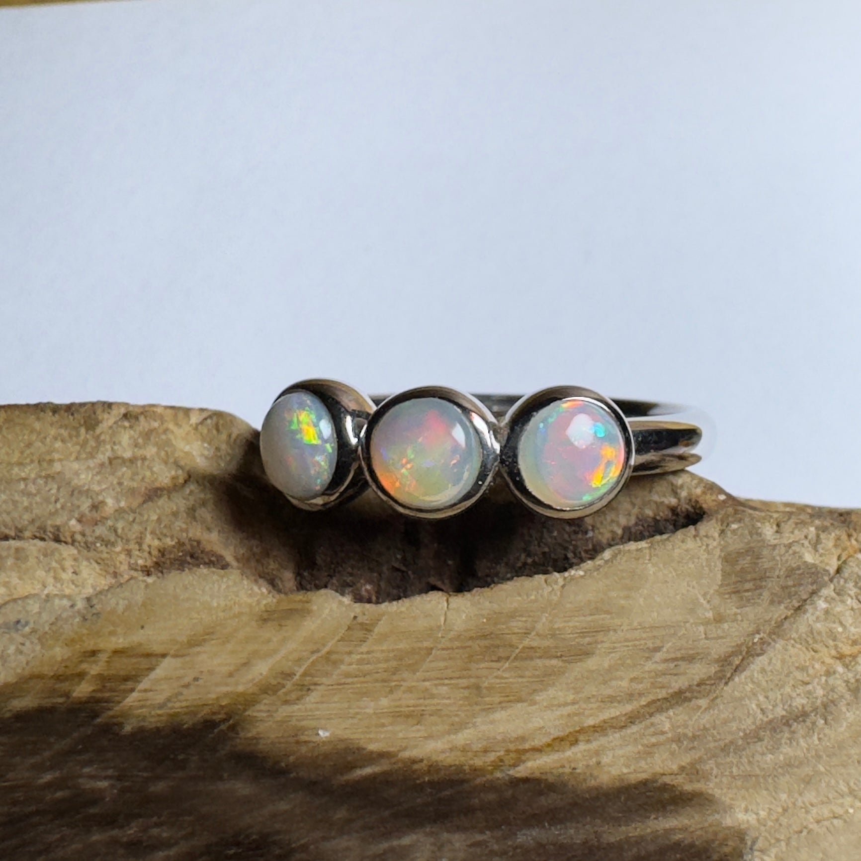 Yarra Valley Fire - 0.9ct Solid Coober Pedy Opal 925 Silver Trio Ring