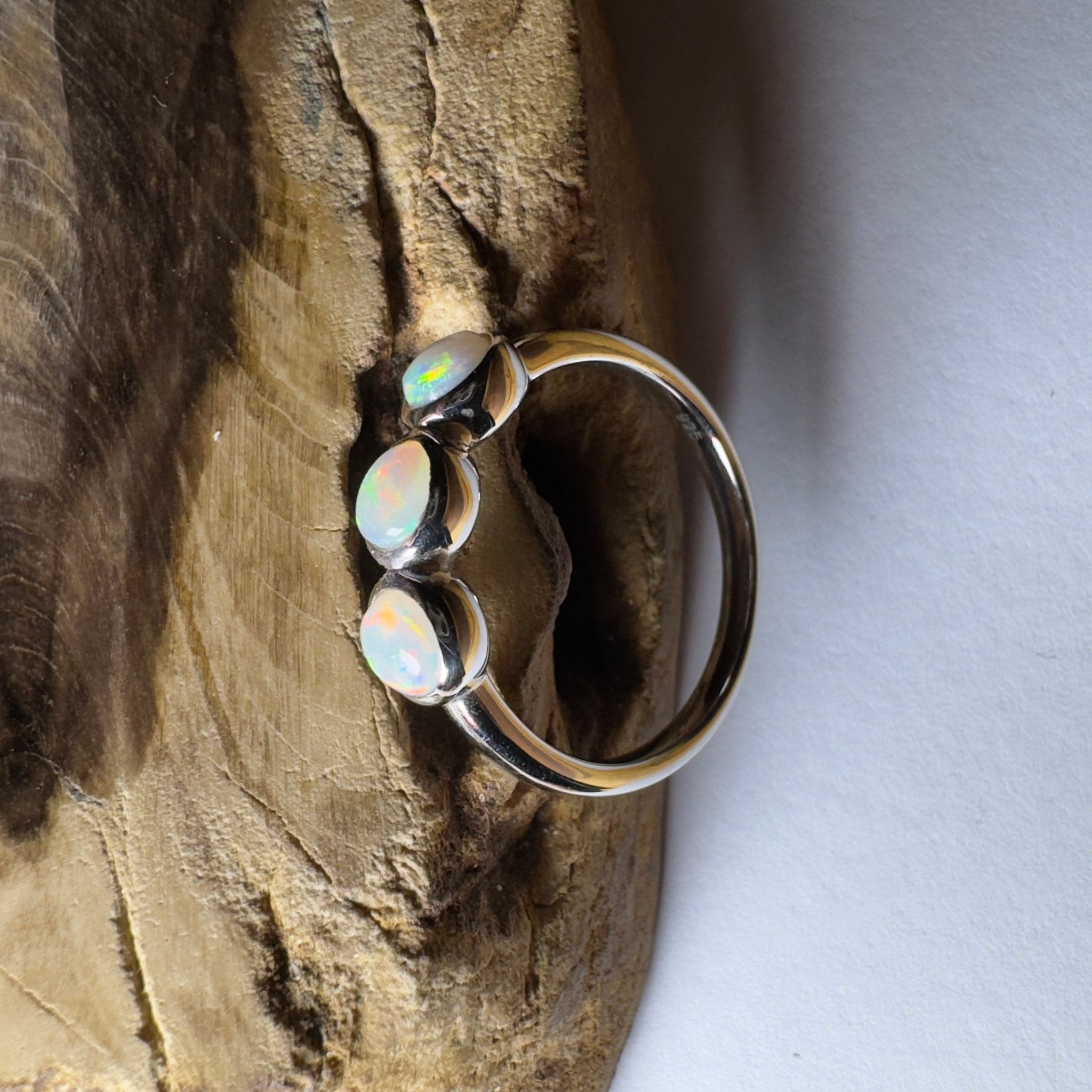 Yarra Valley Fire - 0.9ct Solid Coober Pedy Opal 925 Silver Trio Ring