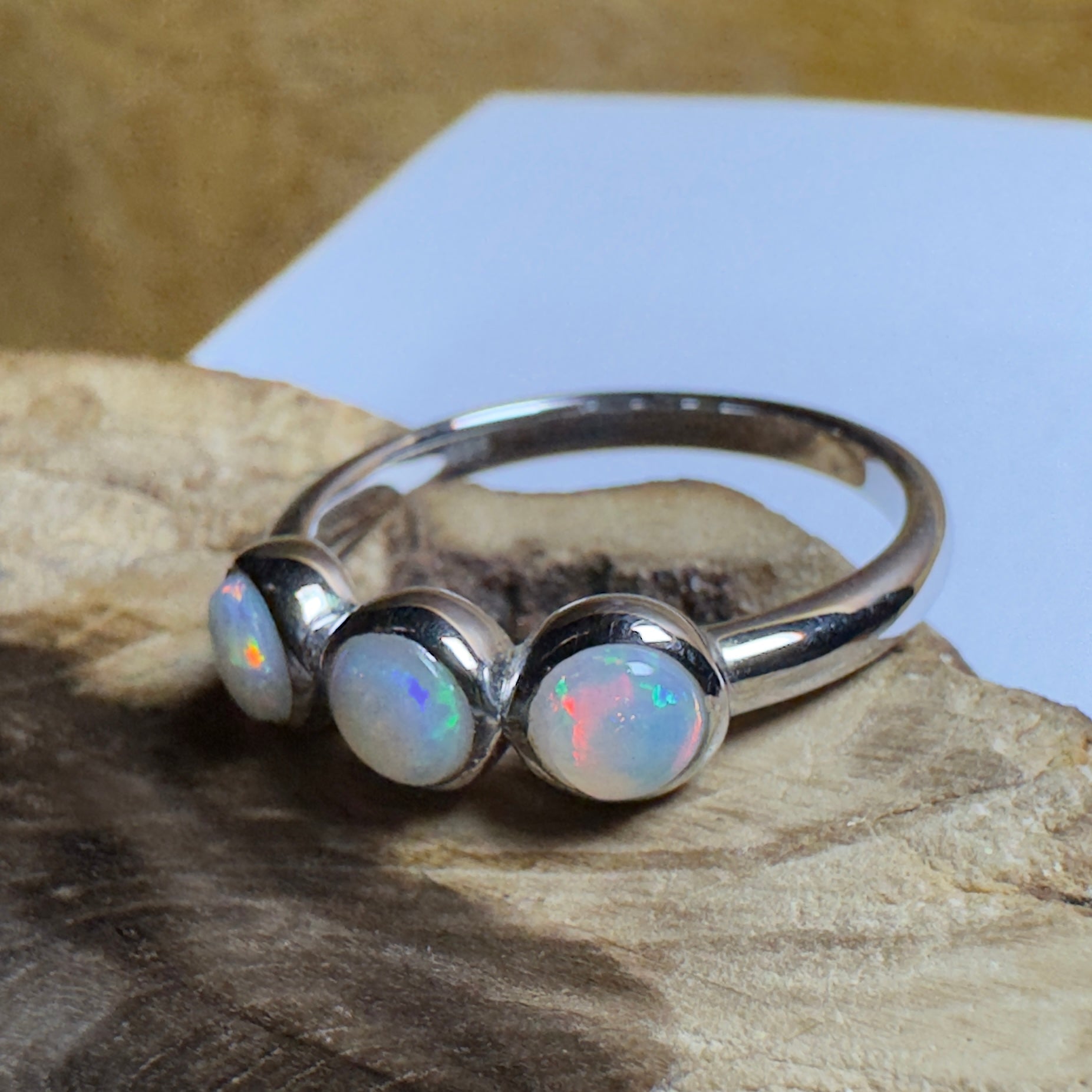 Yarra Valley Fire - 0.9ct Solid Coober Pedy Opal 925 Silver Trio Ring