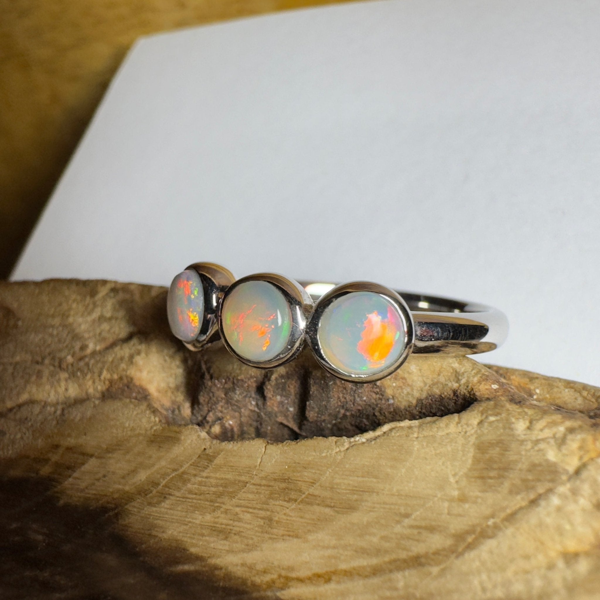 Yarra Valley Fire - 0.9ct Solid Coober Pedy Opal 925 Silver Trio Ring