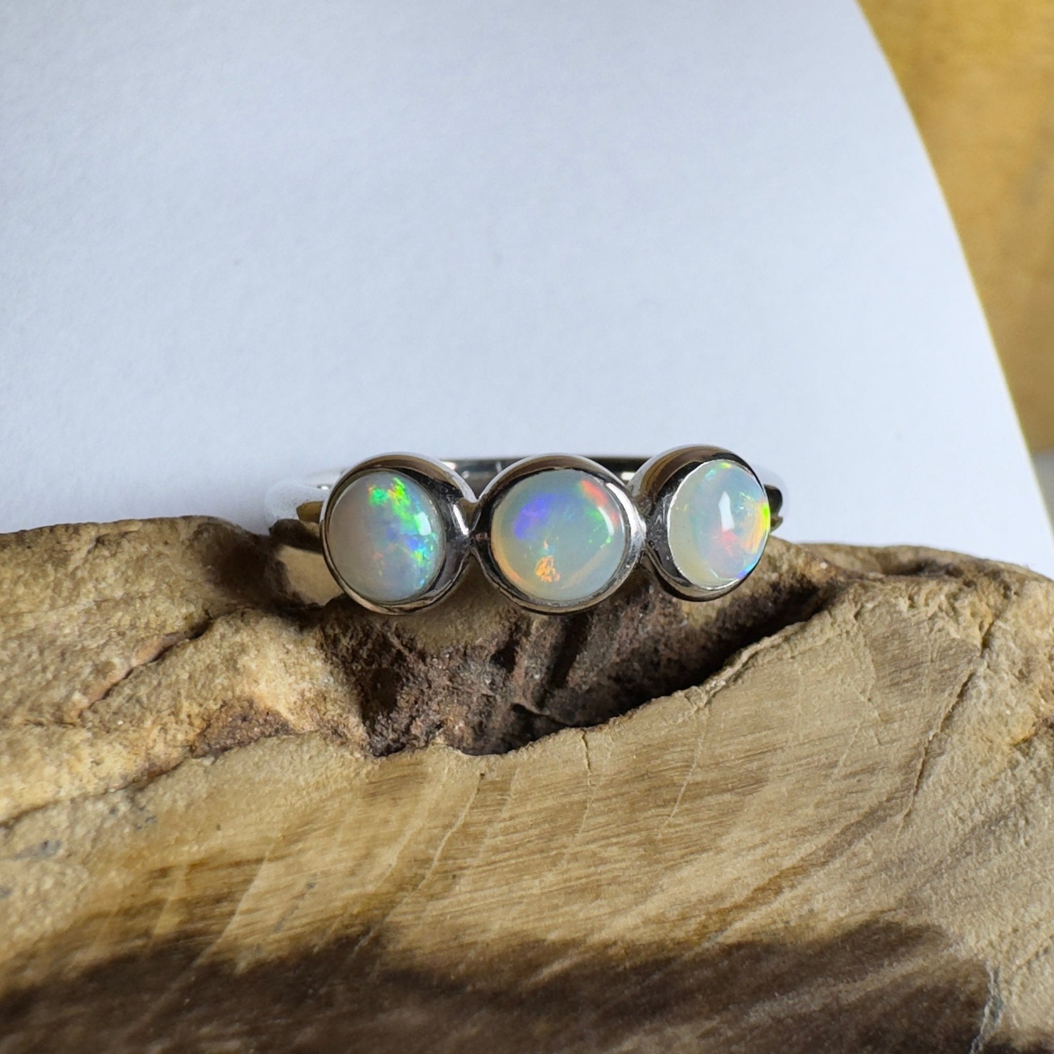 Yarra Valley Fire - 0.9ct Solid Coober Pedy Opal 925 Silver Trio Ring