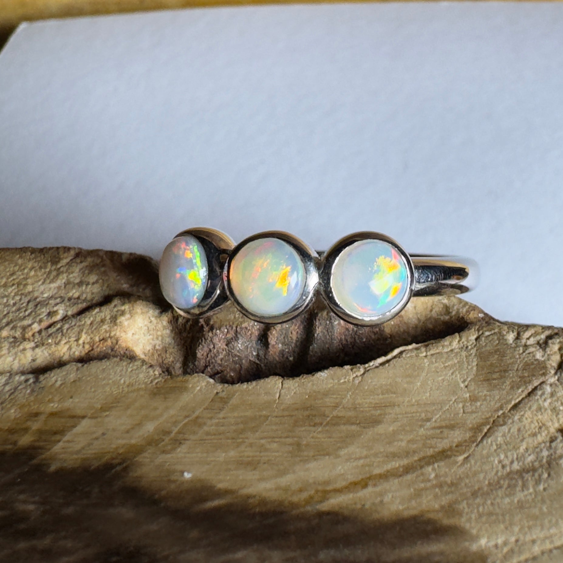 Yarra Valley Fire - 0.9ct Solid Coober Pedy Opal 925 Silver Trio Ring