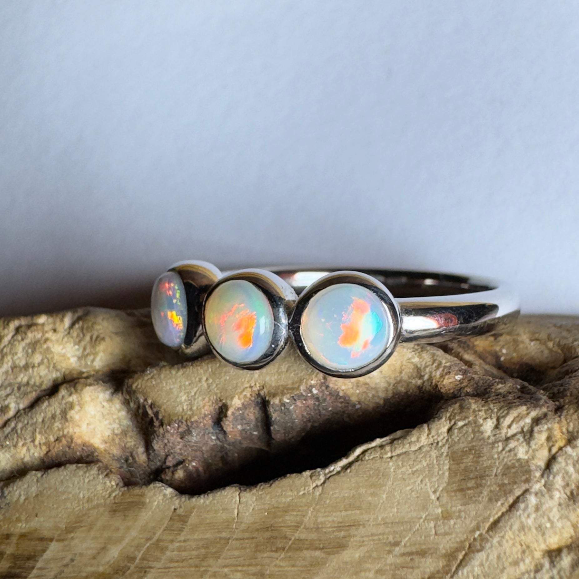 Yarra Valley Fire - 0.9ct Solid Coober Pedy Opal 925 Silver Trio Ring
