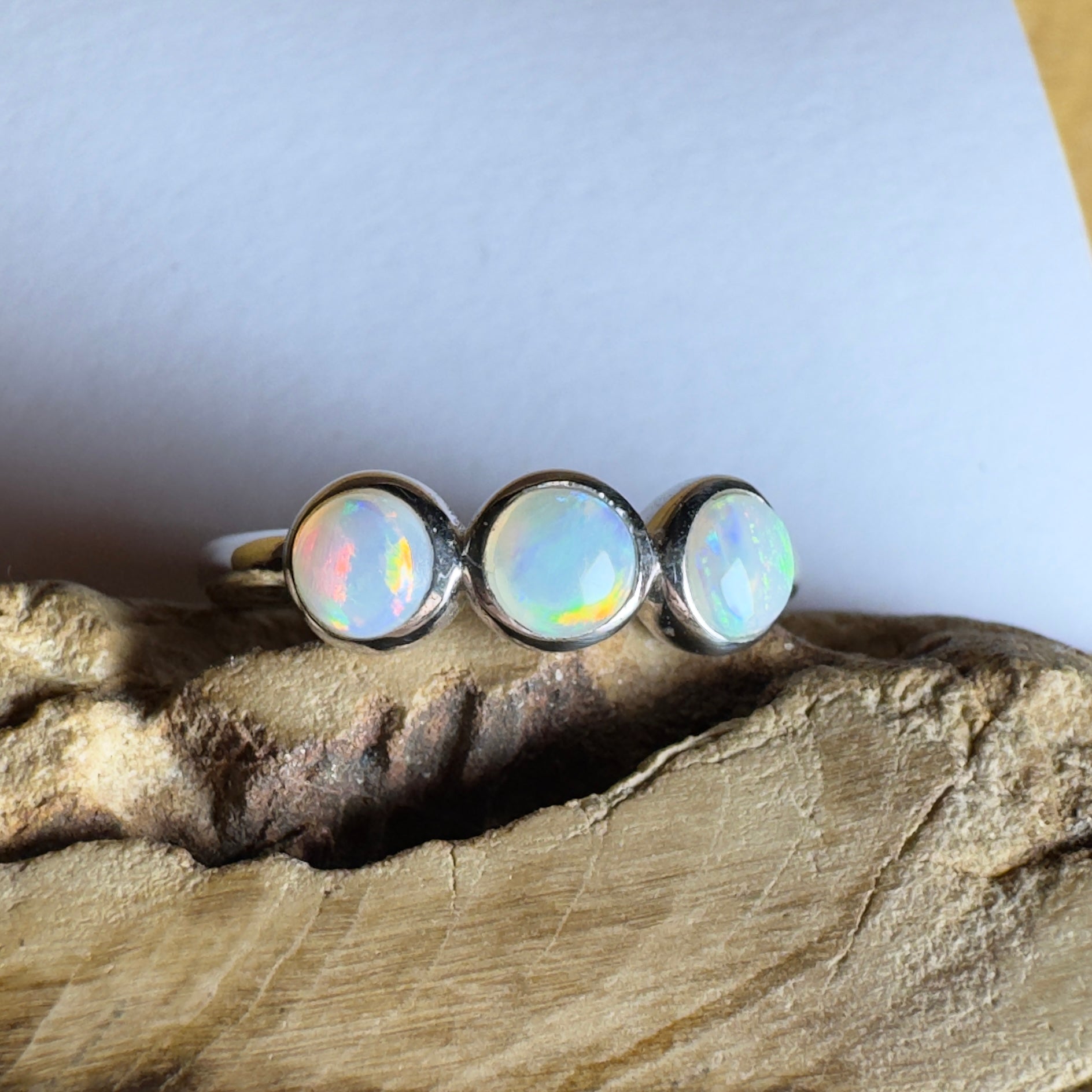 Yarra Valley Fire - 0.9ct Solid Coober Pedy Opal 925 Silver Trio Ring