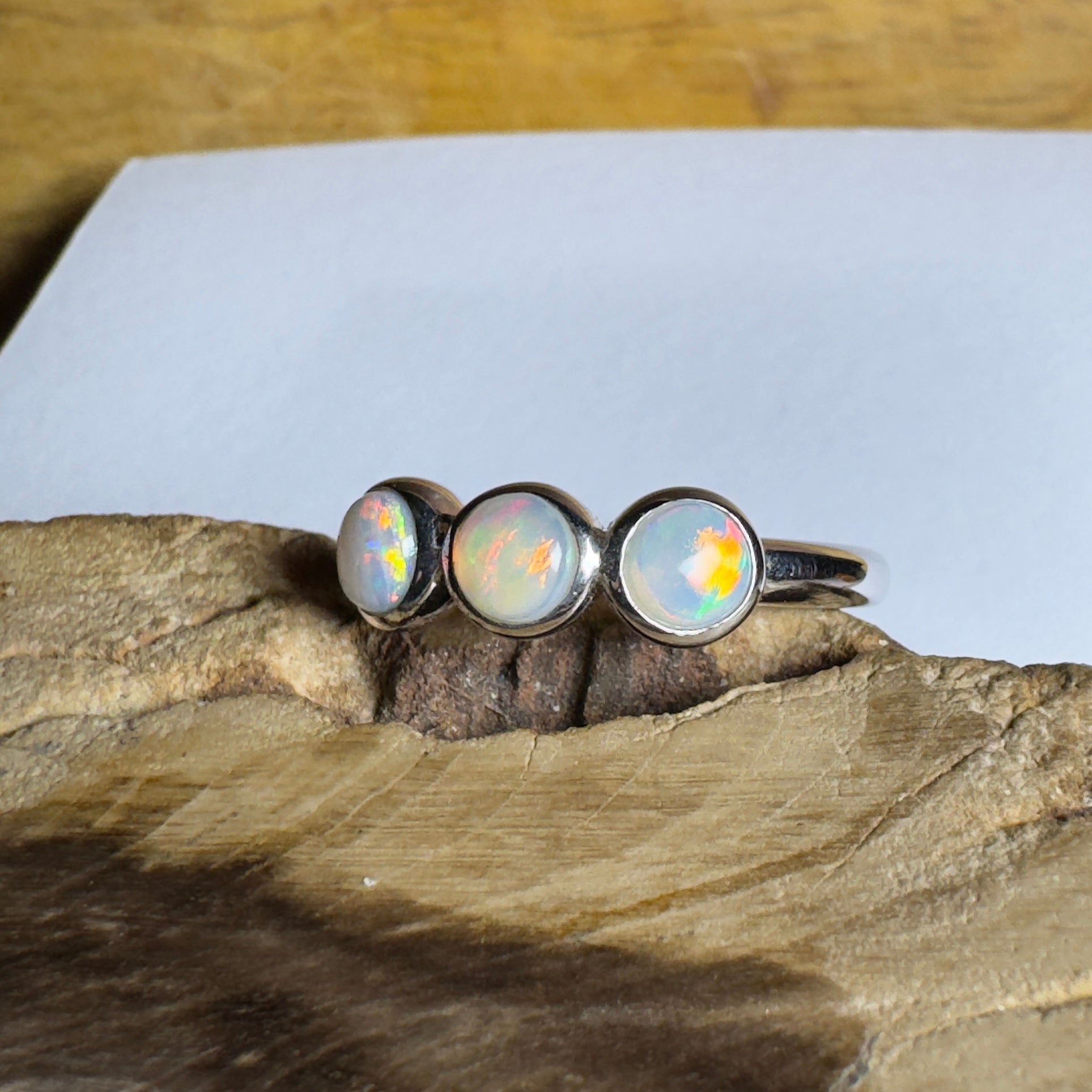 Yarra Valley Fire - 0.9ct Solid Coober Pedy Opal 925 Silver Trio Ring