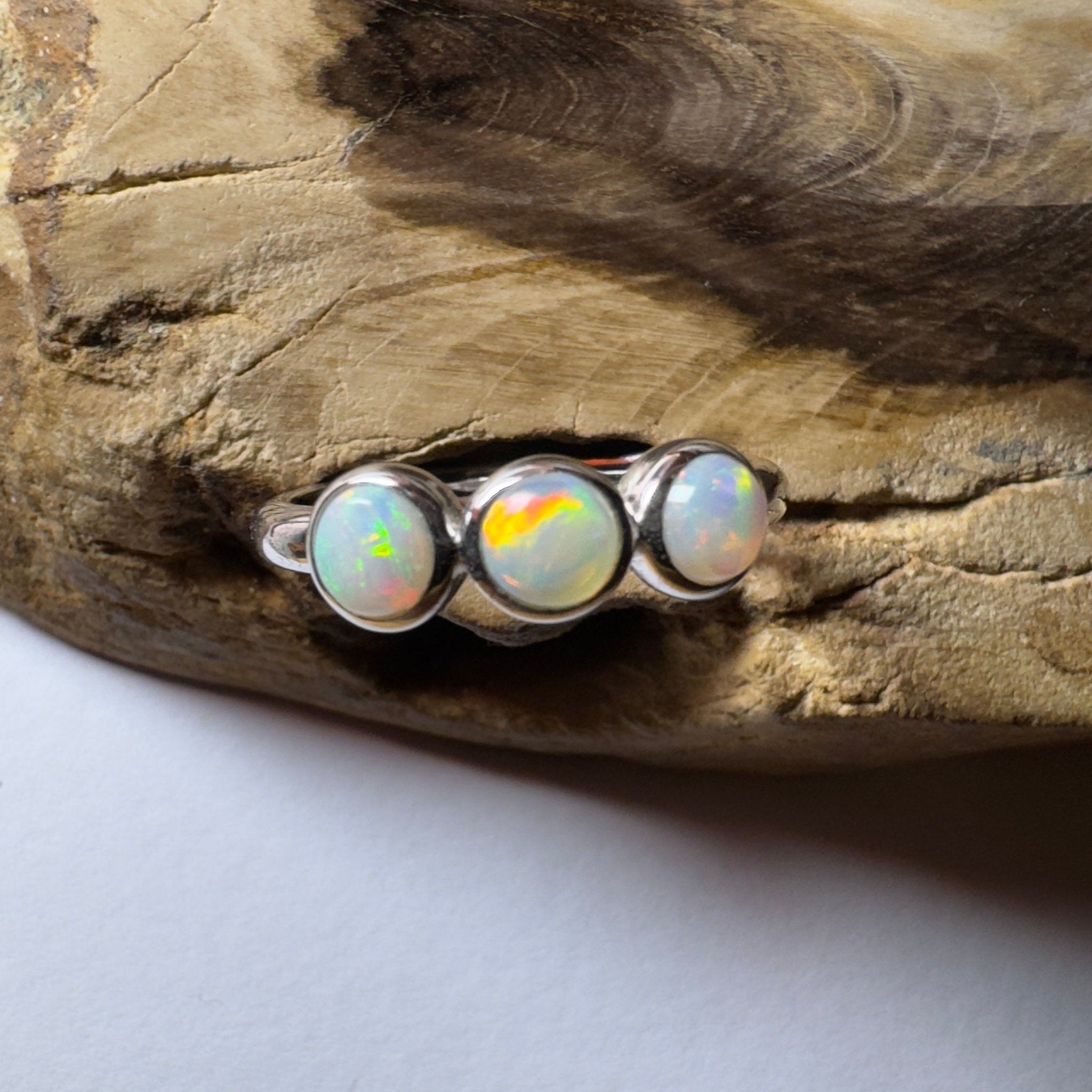 Yarra Valley Fire - 0.9ct Solid Coober Pedy Opal 925 Silver Trio Ring