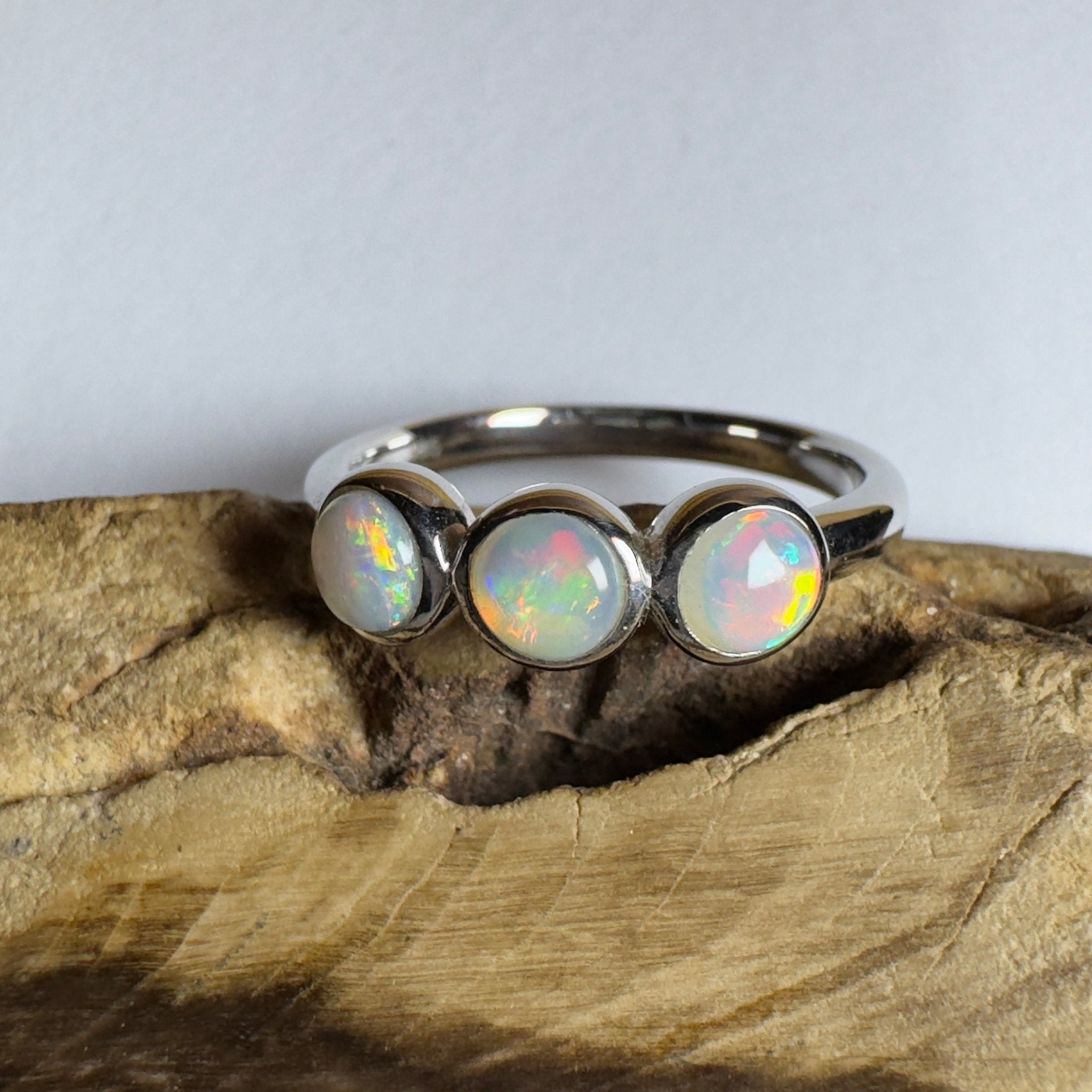 Yarra Valley Fire - 0.9ct Solid Coober Pedy Opal 925 Silver Trio Ring
