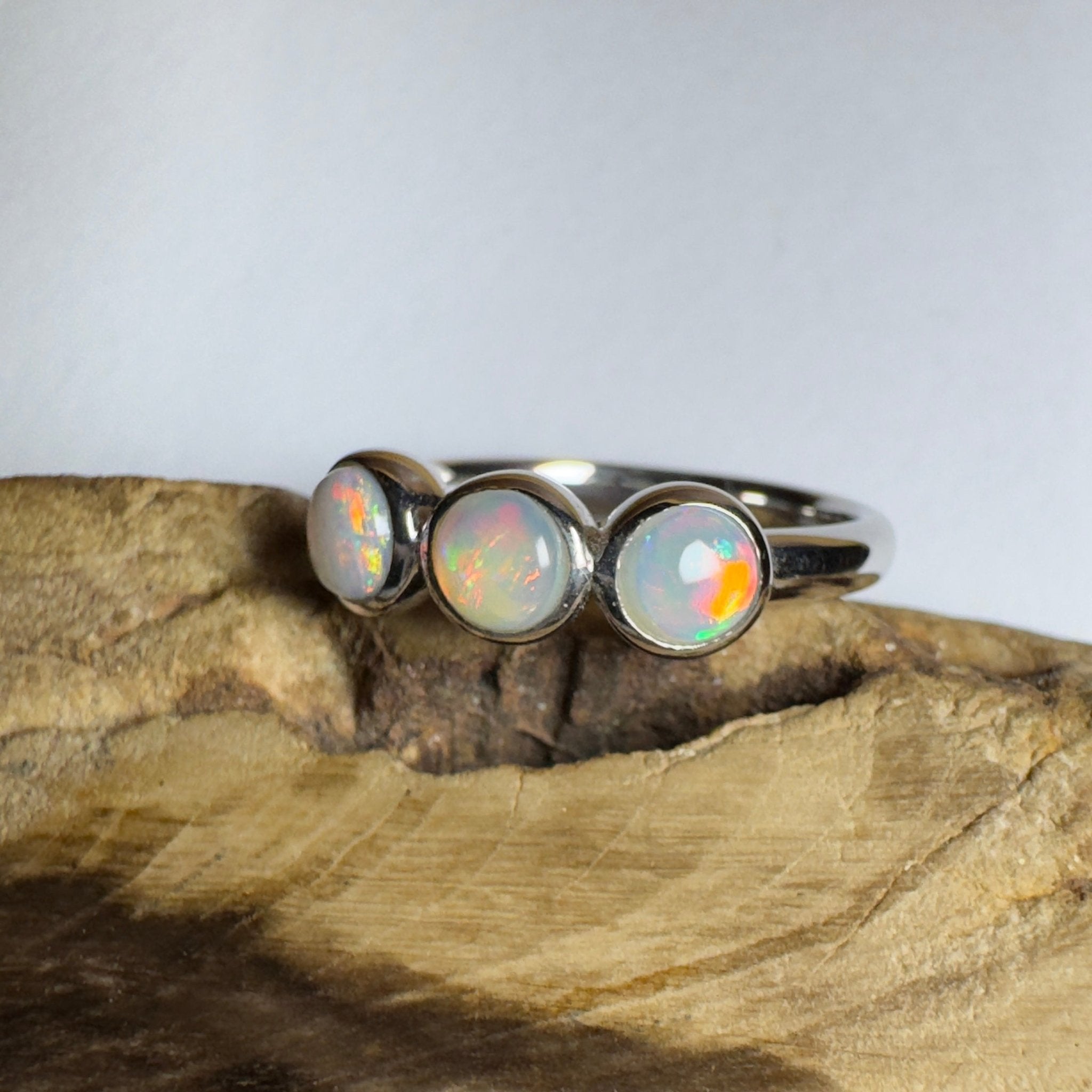 Yarra Valley Fire - 0.9ct Solid Coober Pedy Opal 925 Silver Trio Ring