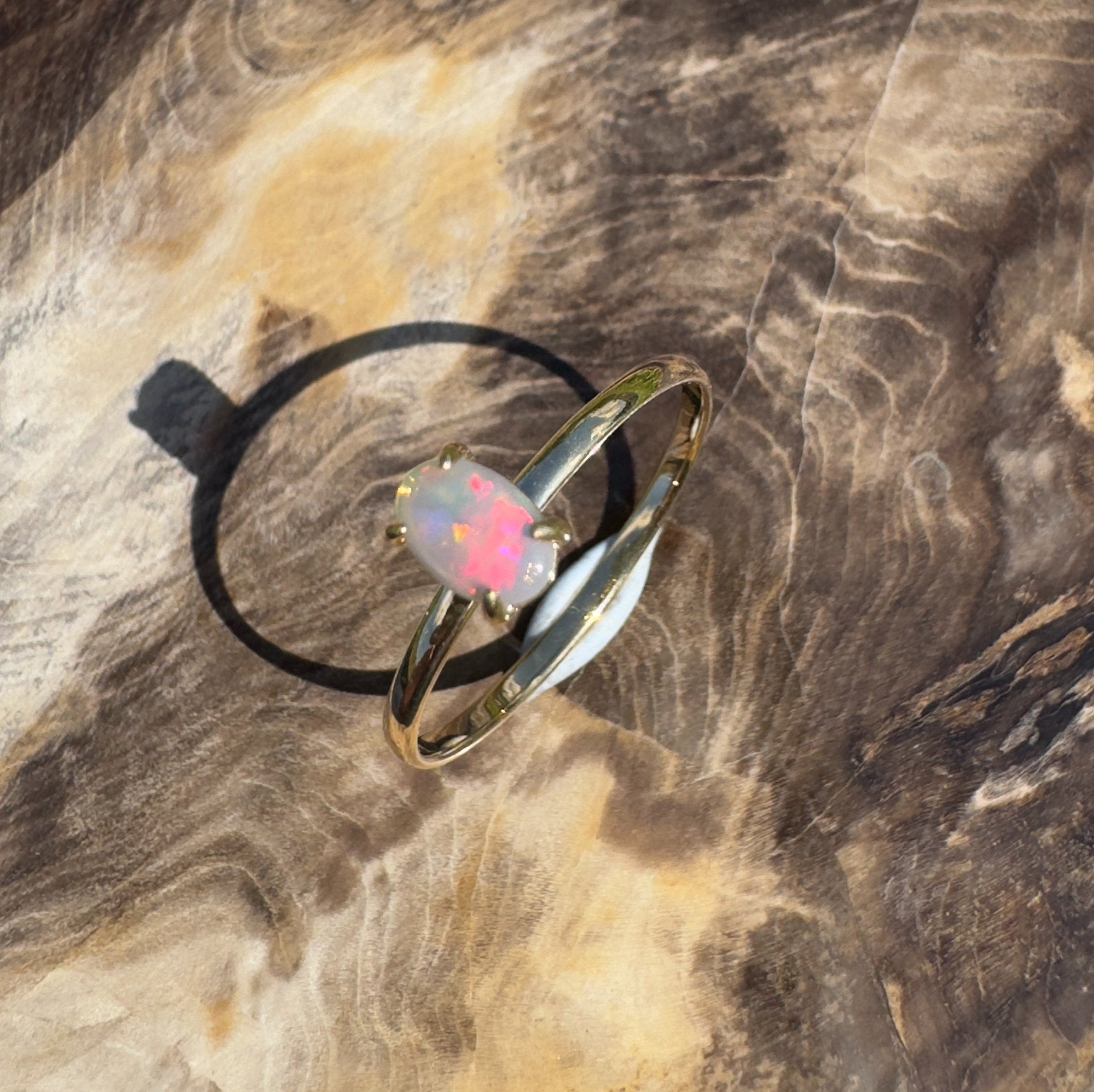 Yarrangobilly Flame ~ 0.8ct Solid Lightning Ridge Opal 9ct Yellow Gold Ring