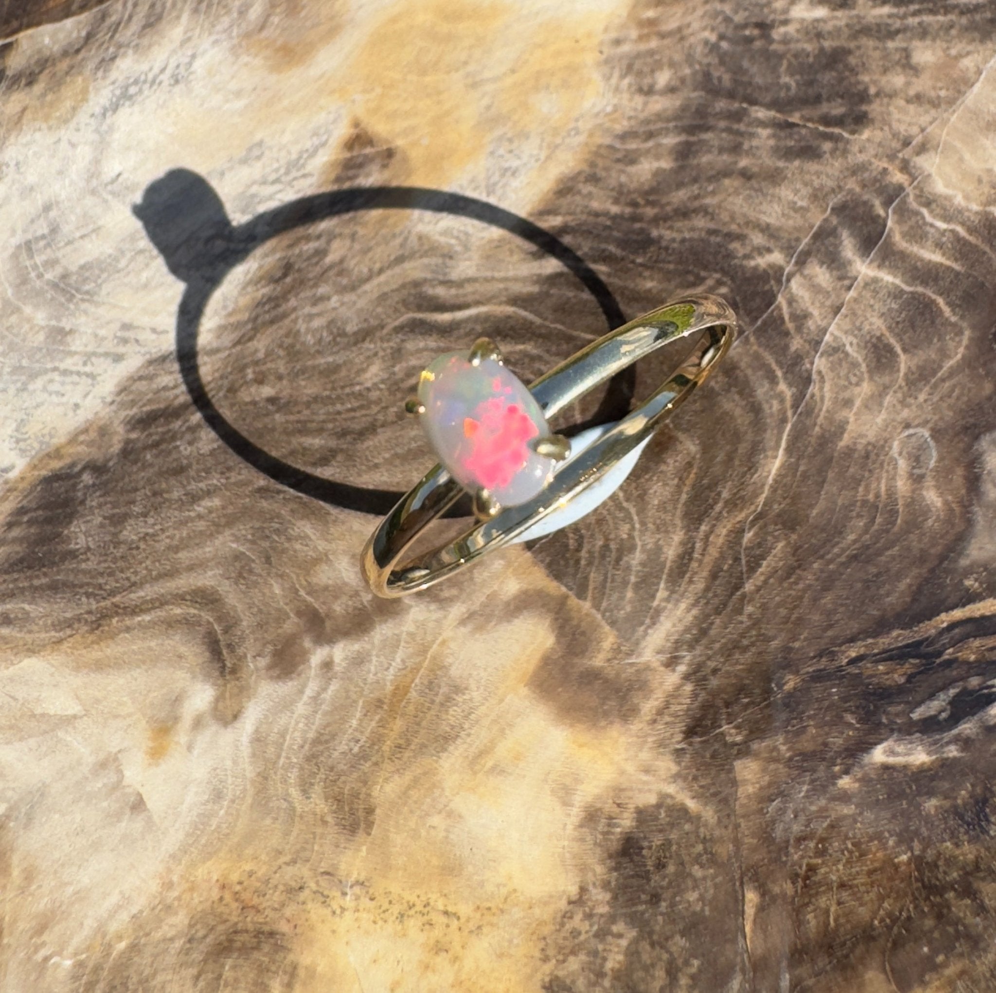 Yarrangobilly Flame ~ 0.8ct Solid Lightning Ridge Opal 9ct Yellow Gold Ring