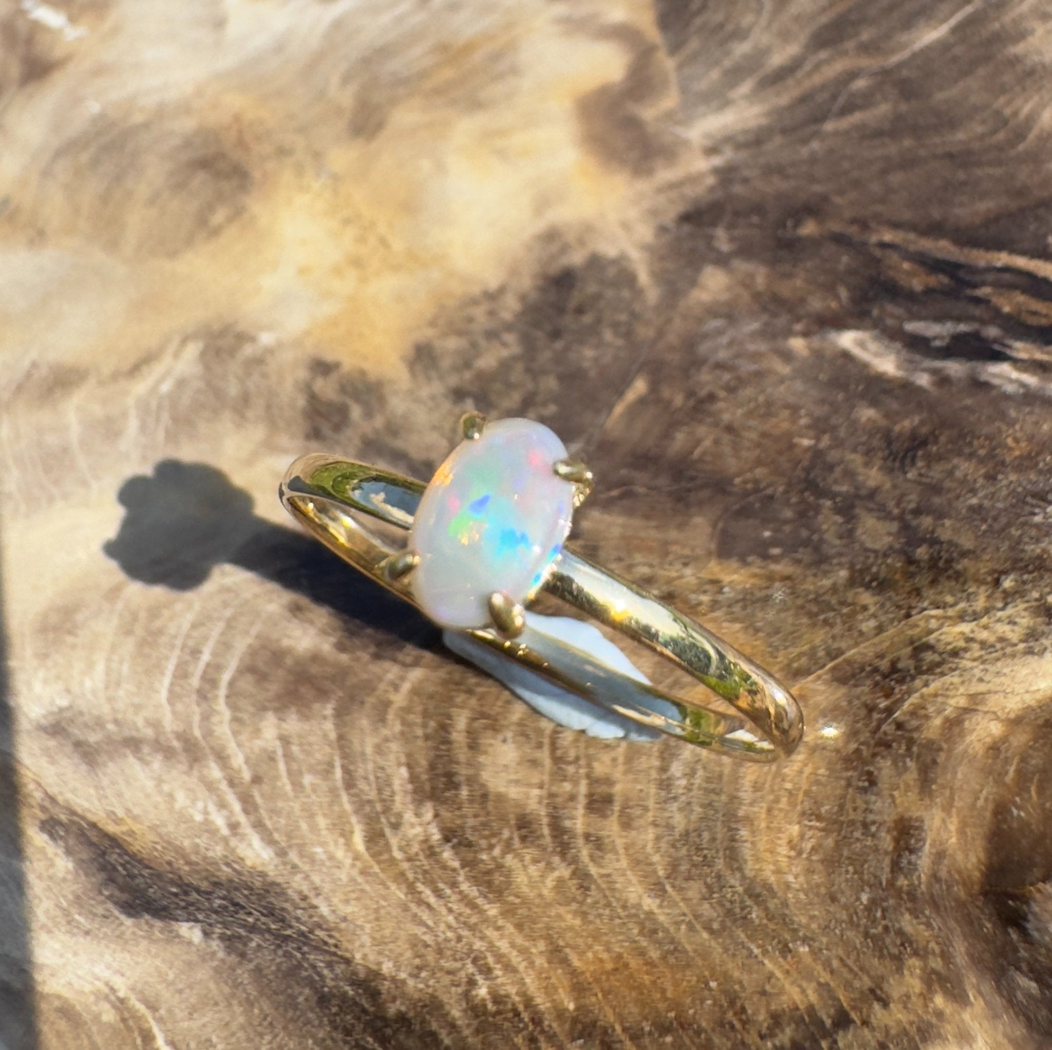 Yarrangobilly Flame ~ 0.8ct Solid Lightning Ridge Opal 9ct Yellow Gold Ring