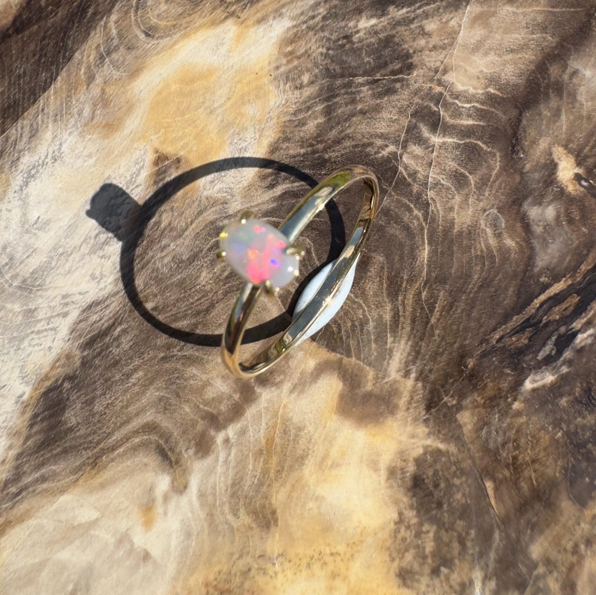 Yarrangobilly Flame ~ 0.8ct Solid Lightning Ridge Opal 9ct Yellow Gold Ring