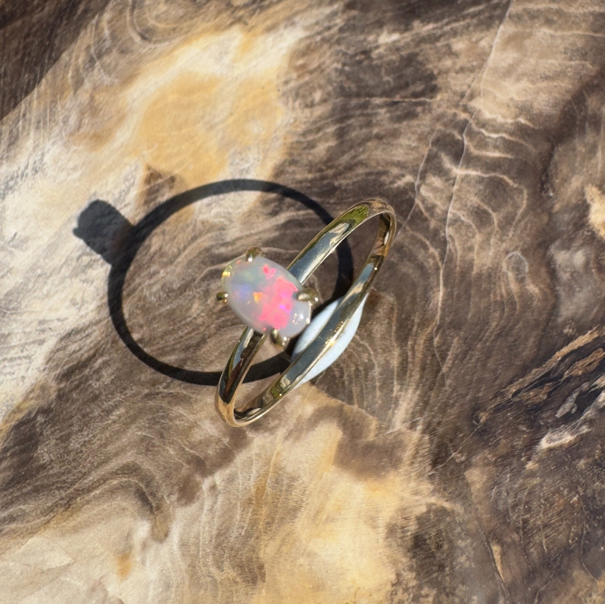 Yarrangobilly Flame ~ 0.8ct Solid Lightning Ridge Opal 9ct Yellow Gold Ring