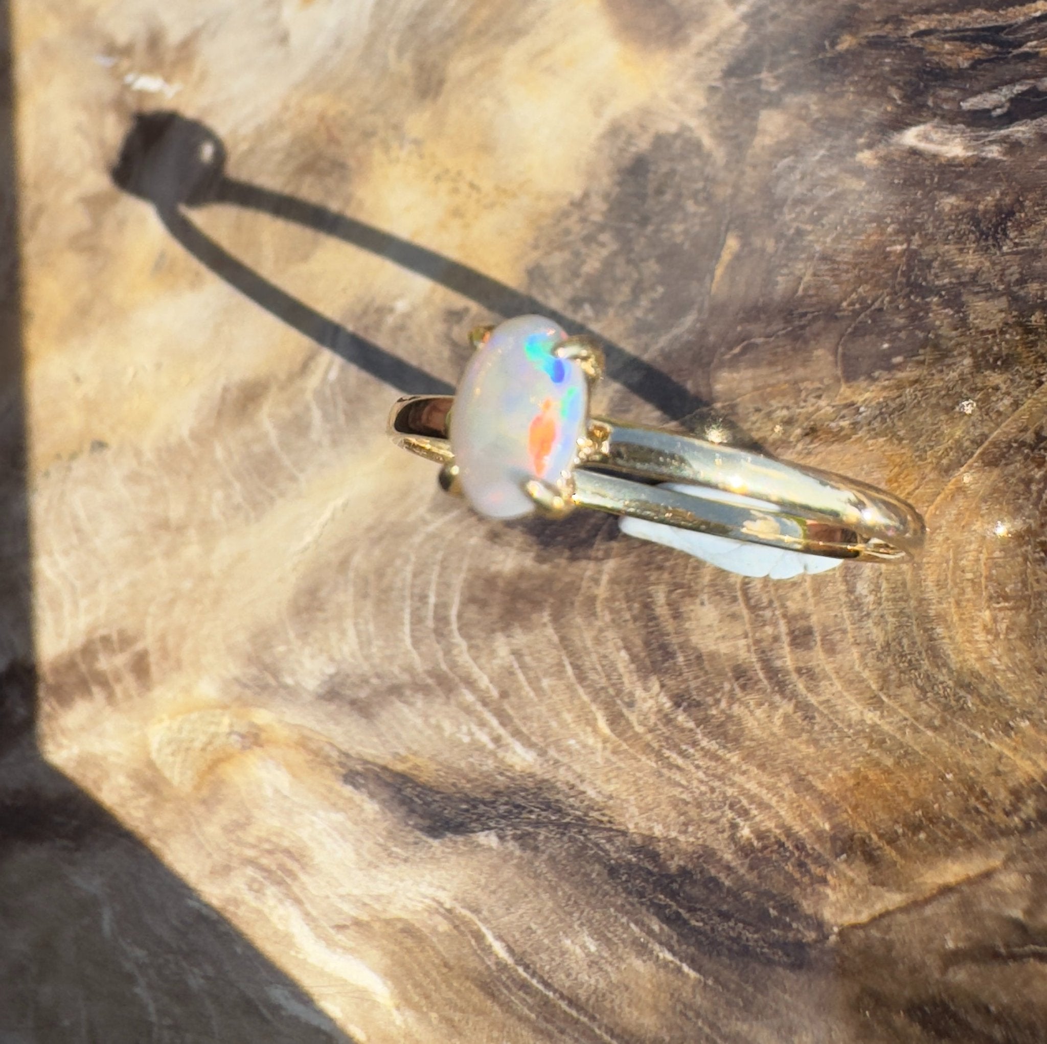 Yarrangobilly Flame ~ 0.8ct Solid Lightning Ridge Opal 9ct Yellow Gold Ring