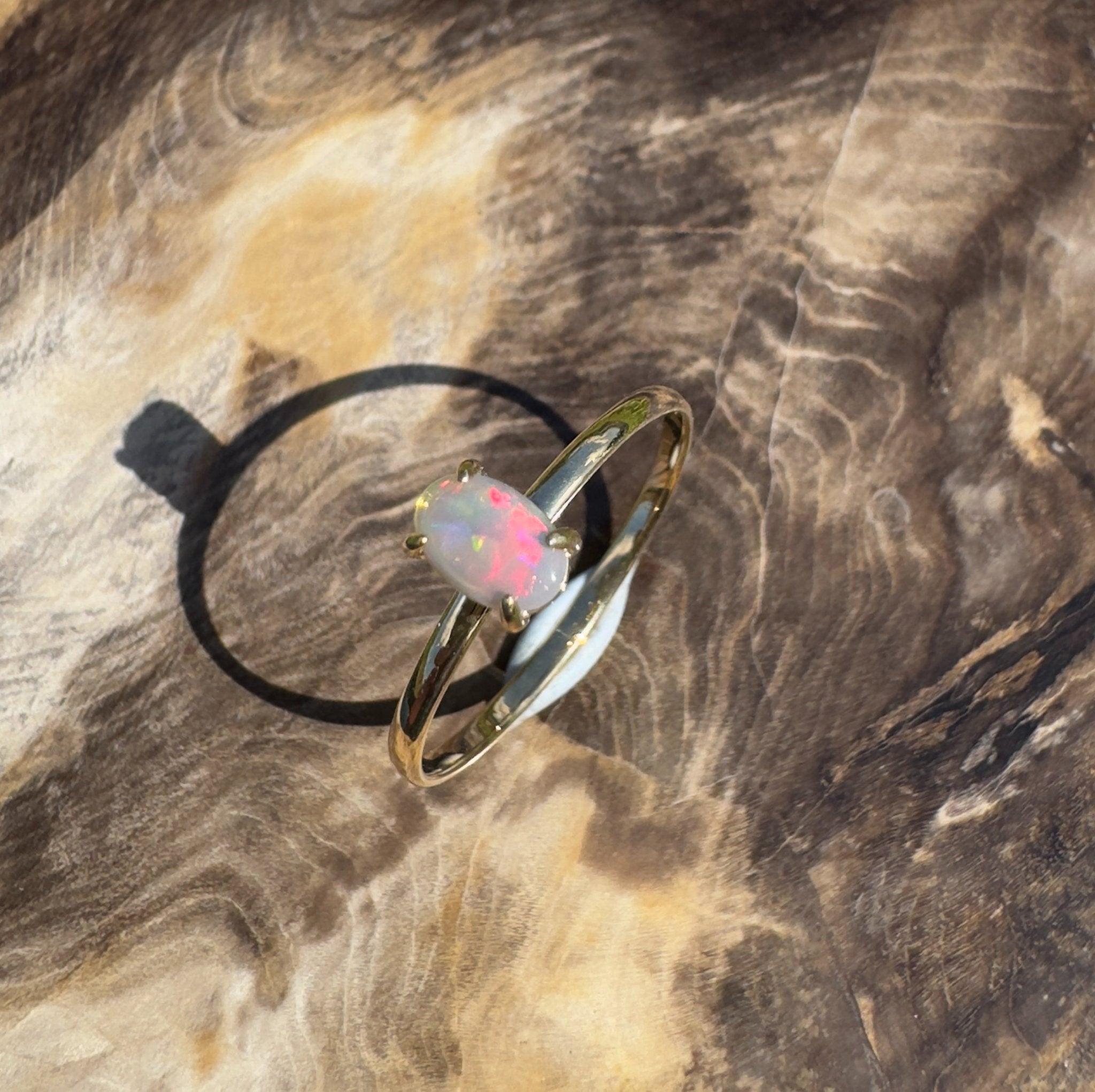 Yarrangobilly Flame ~ 0.8ct Solid Lightning Ridge Opal 9ct Yellow Gold Ring