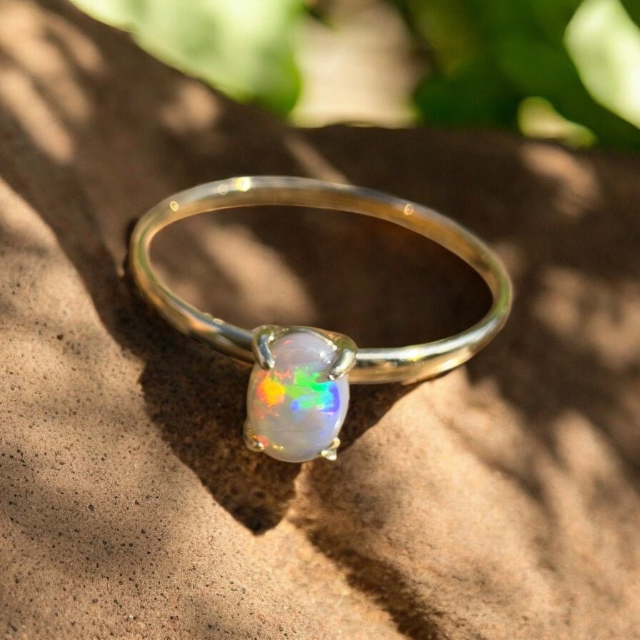 Yarrangobilly Flame ~ 0.8ct Solid Lightning Ridge Opal 9ct Yellow Gold Ring