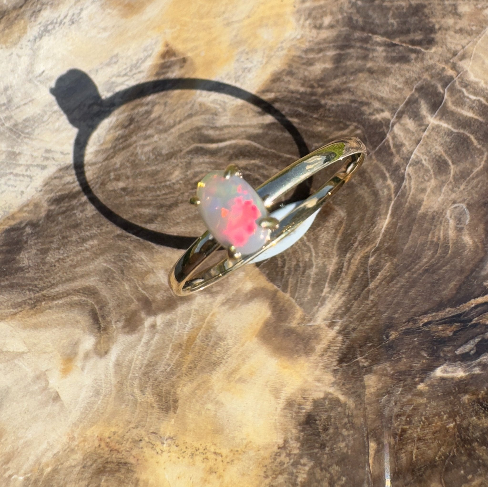 Yarrangobilly Flame ~ 0.8ct Solid Lightning Ridge Opal 9ct Yellow Gold Ring