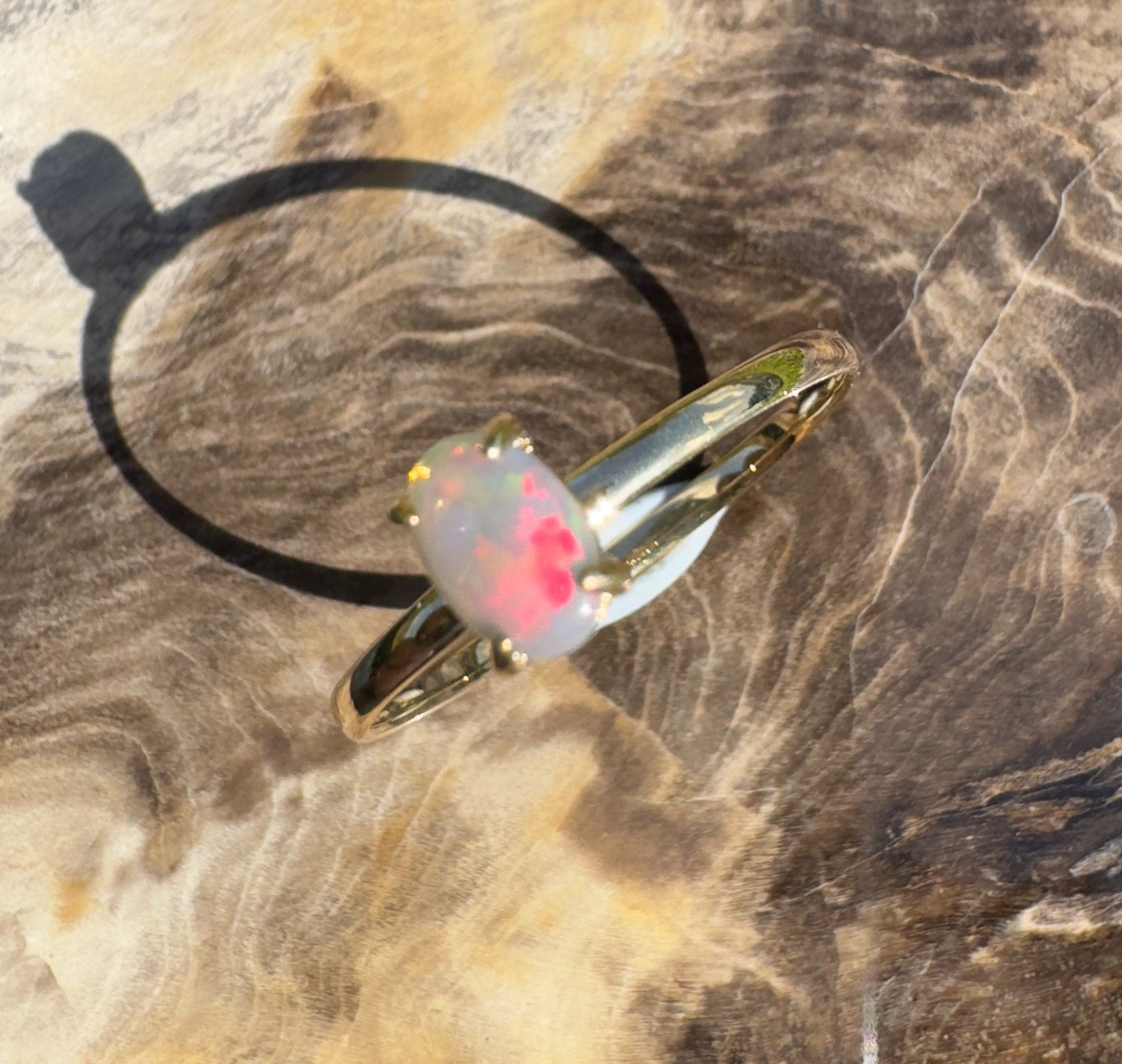 Yarrangobilly Flame ~ 0.8ct Solid Lightning Ridge Opal 9ct Yellow Gold Ring