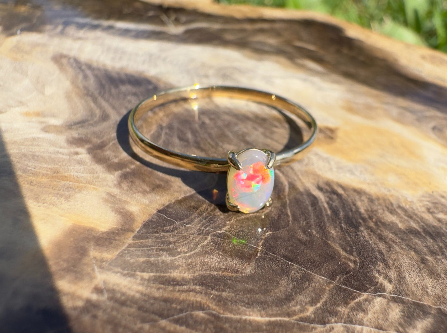 Yarrangobilly Flame ~ 0.8ct Solid Lightning Ridge Opal 9ct Yellow Gold Ring