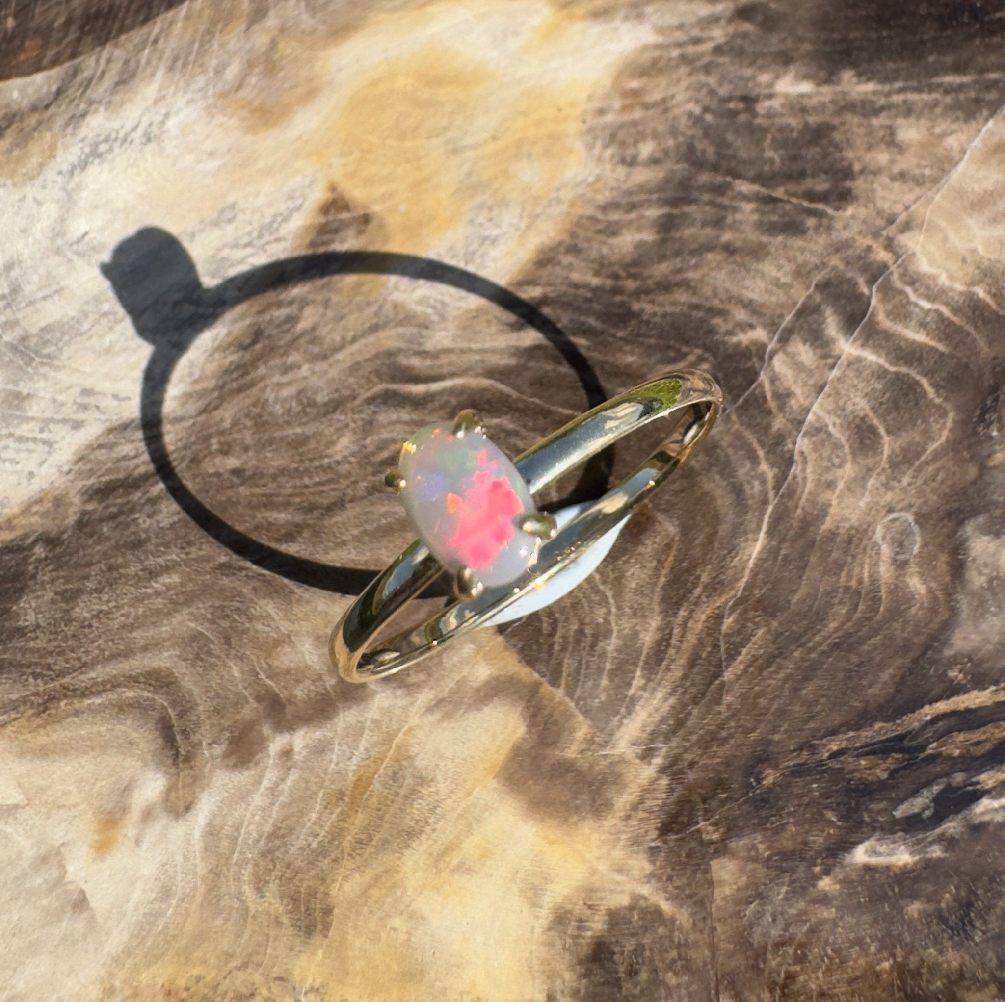 Yarrangobilly Flame ~ 0.8ct Solid Lightning Ridge Opal 9ct Yellow Gold Ring