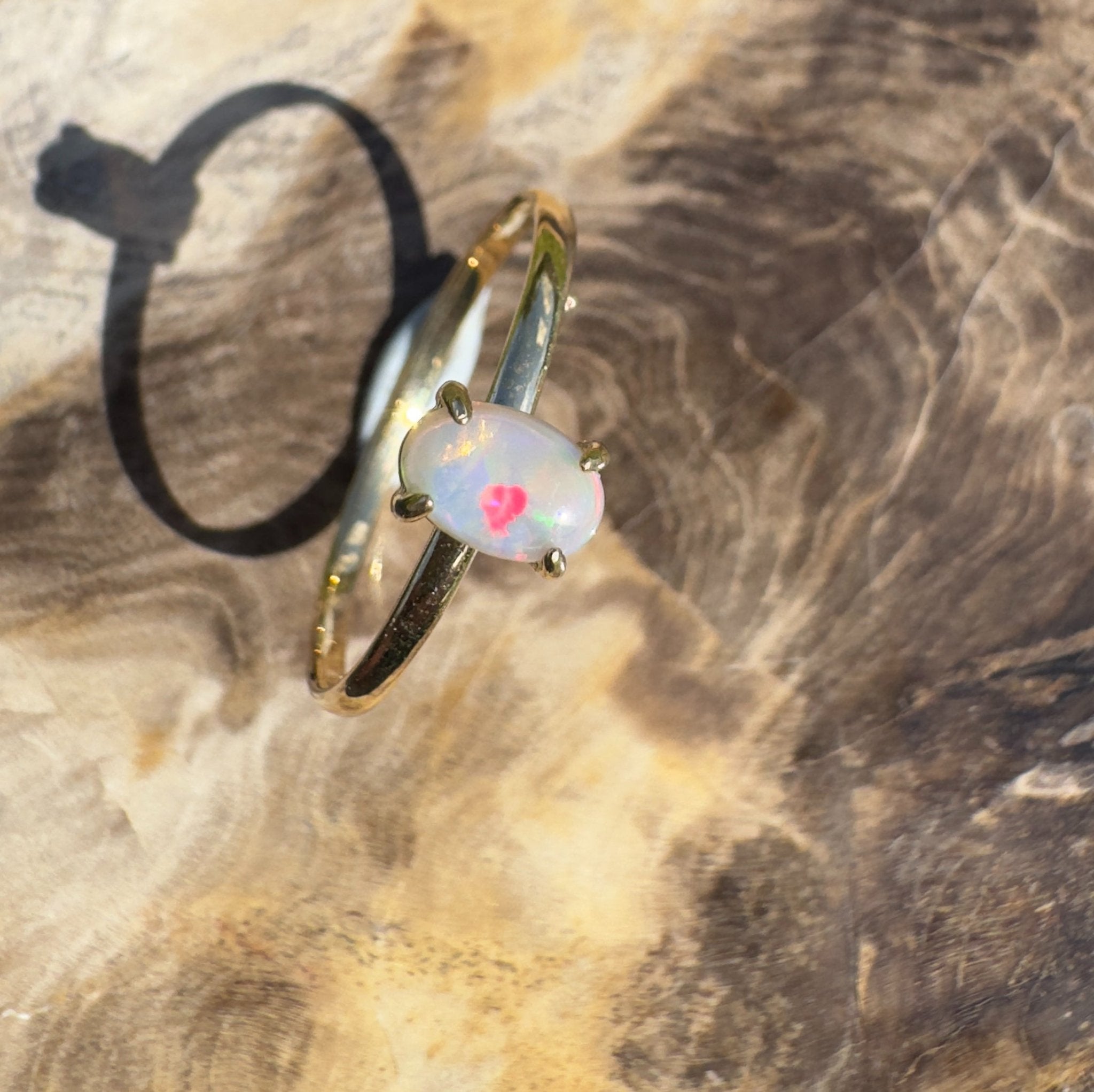 Yarrangobilly Flame ~ 0.8ct Solid Lightning Ridge Opal 9ct Yellow Gold Ring