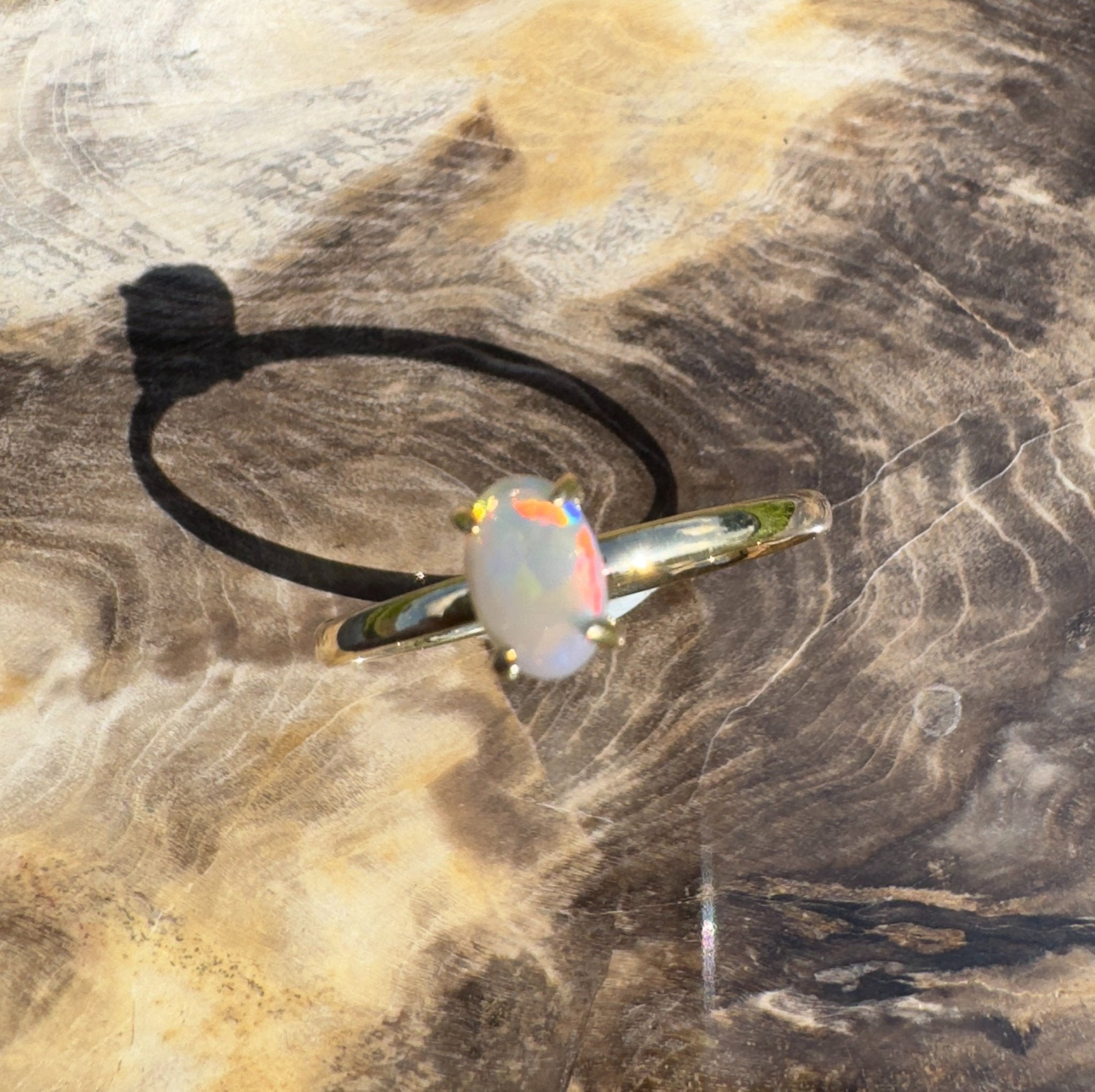 Yarrangobilly Flame ~ 0.8ct Solid Lightning Ridge Opal 9ct Yellow Gold Ring