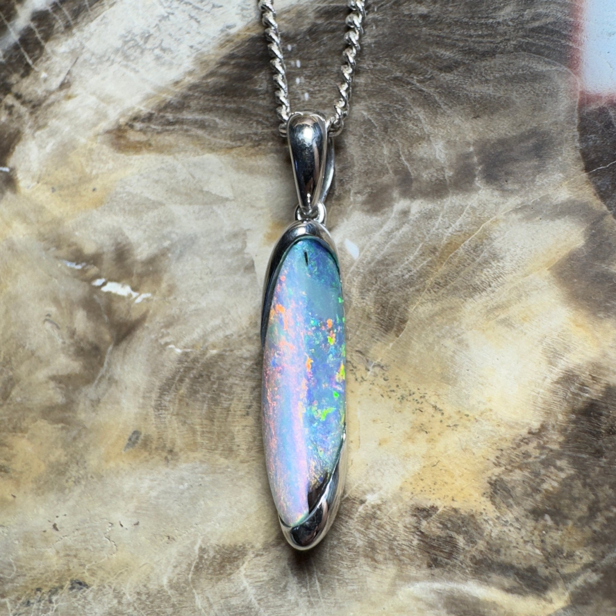 Yarri Dreamfire ~ Queensland Boulder Opal 925 Sterling Silver Pendant Necklace