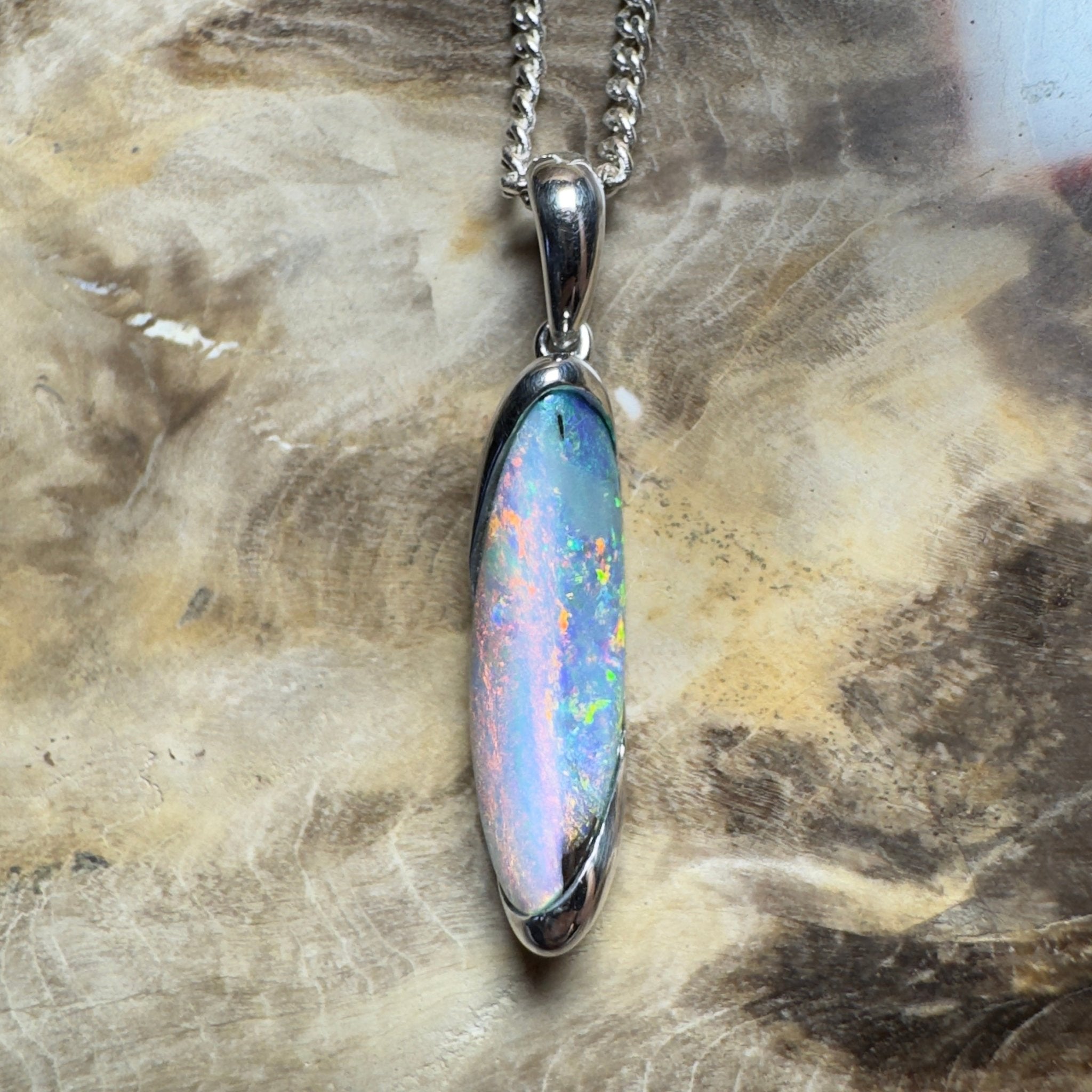 Yarri Dreamfire ~ Queensland Boulder Opal 925 Sterling Silver Pendant Necklace