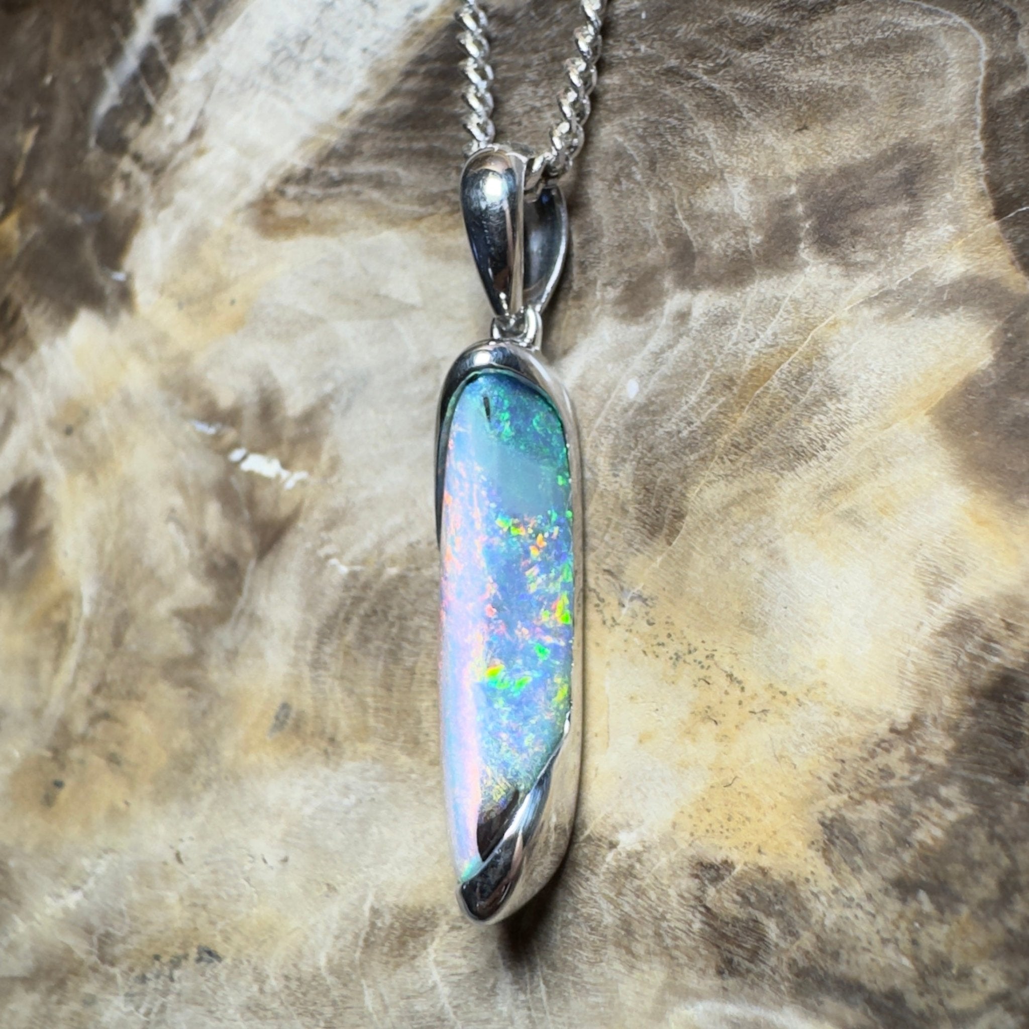 Yarri Dreamfire ~ Queensland Boulder Opal 925 Sterling Silver Pendant Necklace