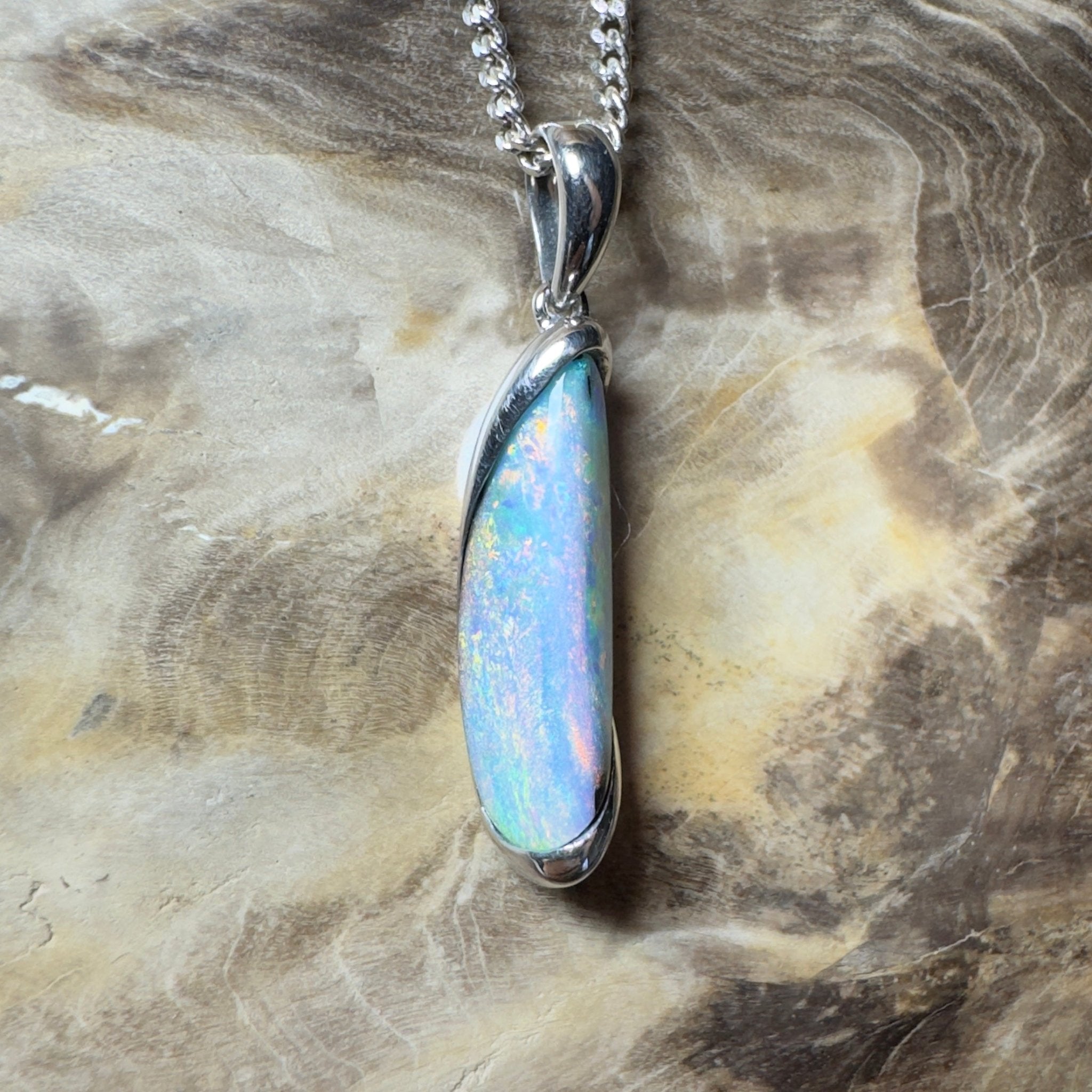 Yarri Dreamfire ~ Queensland Boulder Opal 925 Sterling Silver Pendant Necklace