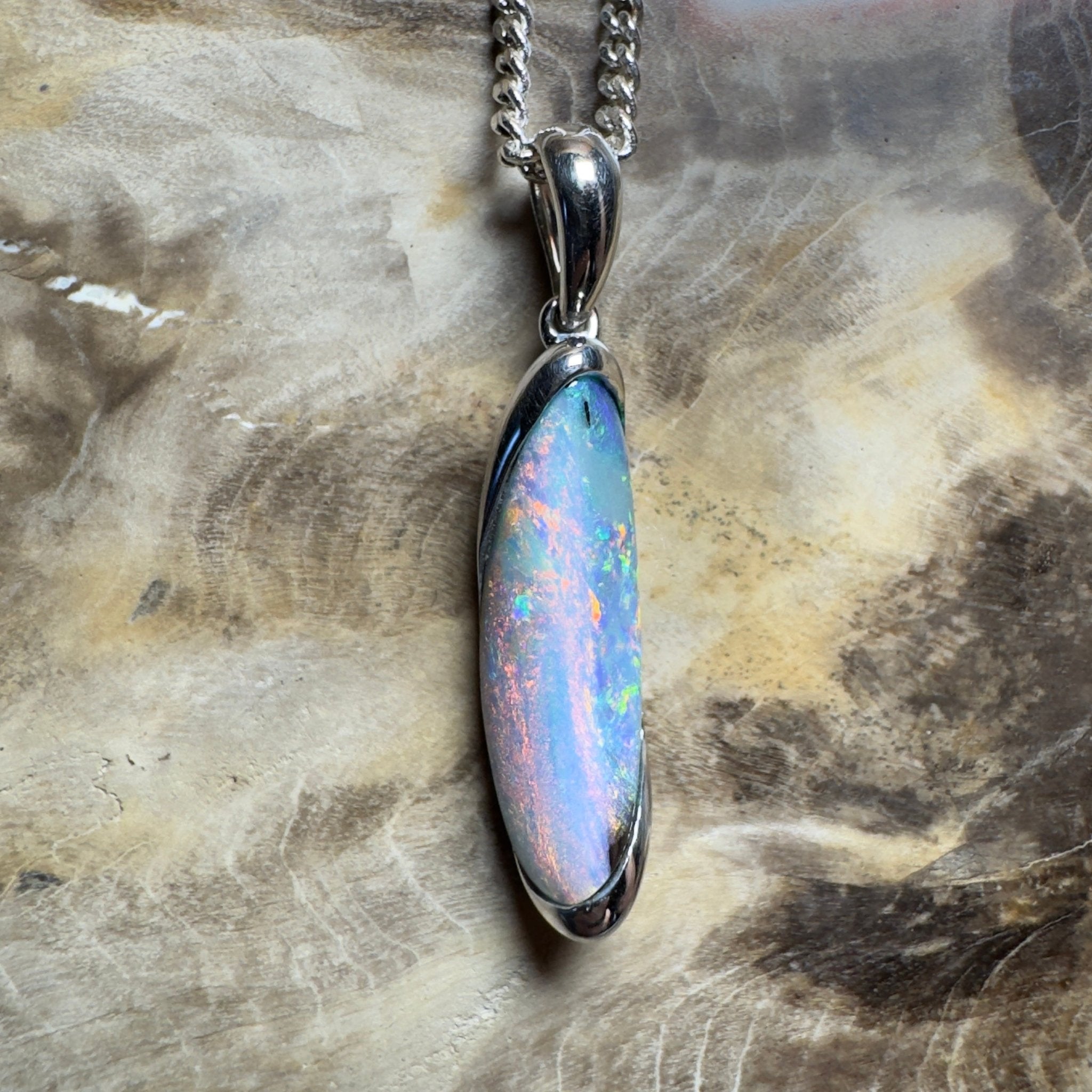 Yarri Dreamfire ~ Queensland Boulder Opal 925 Sterling Silver Pendant Necklace