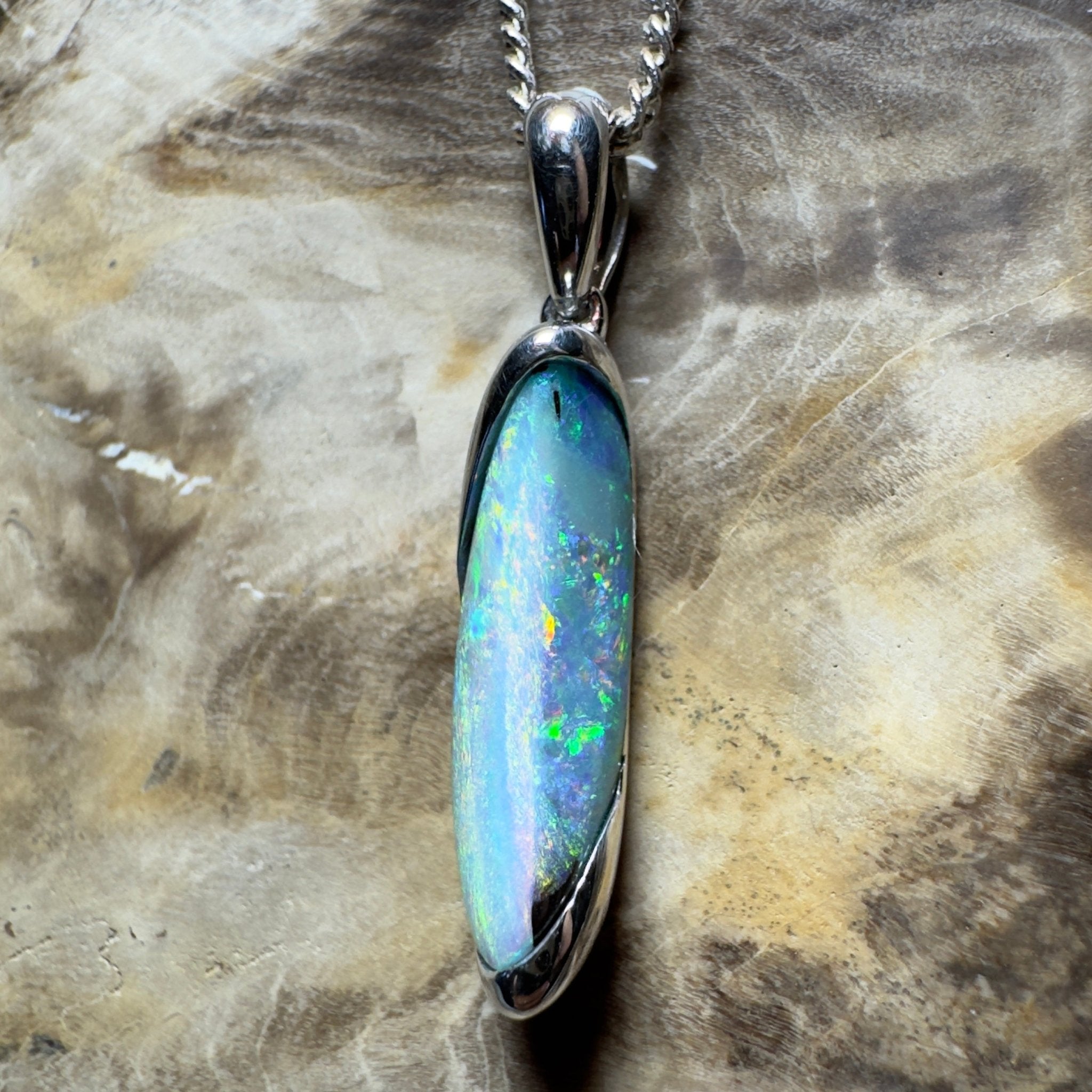 Yarri Dreamfire ~ Queensland Boulder Opal 925 Sterling Silver Pendant Necklace