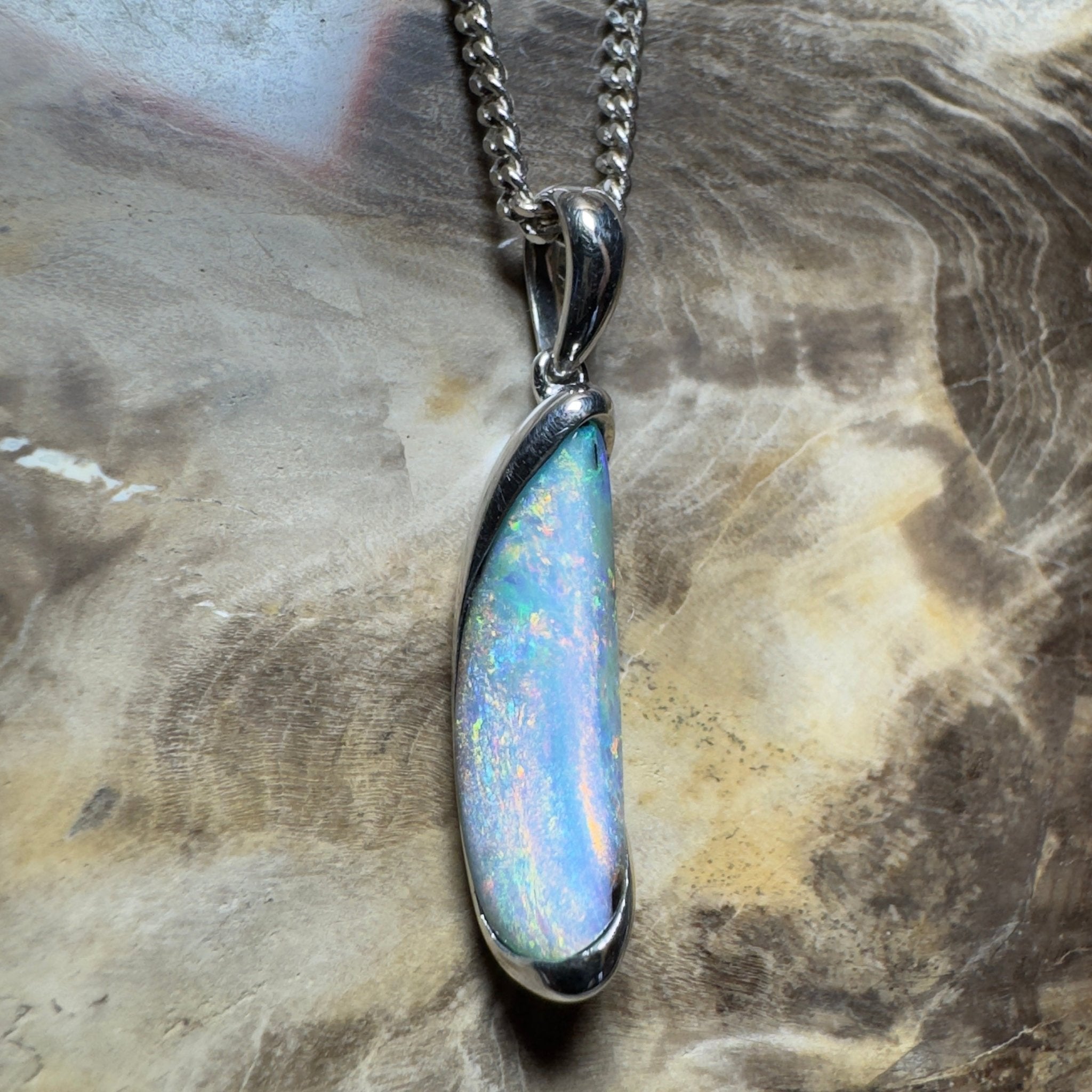 Yarri Dreamfire ~ Queensland Boulder Opal 925 Sterling Silver Pendant Necklace