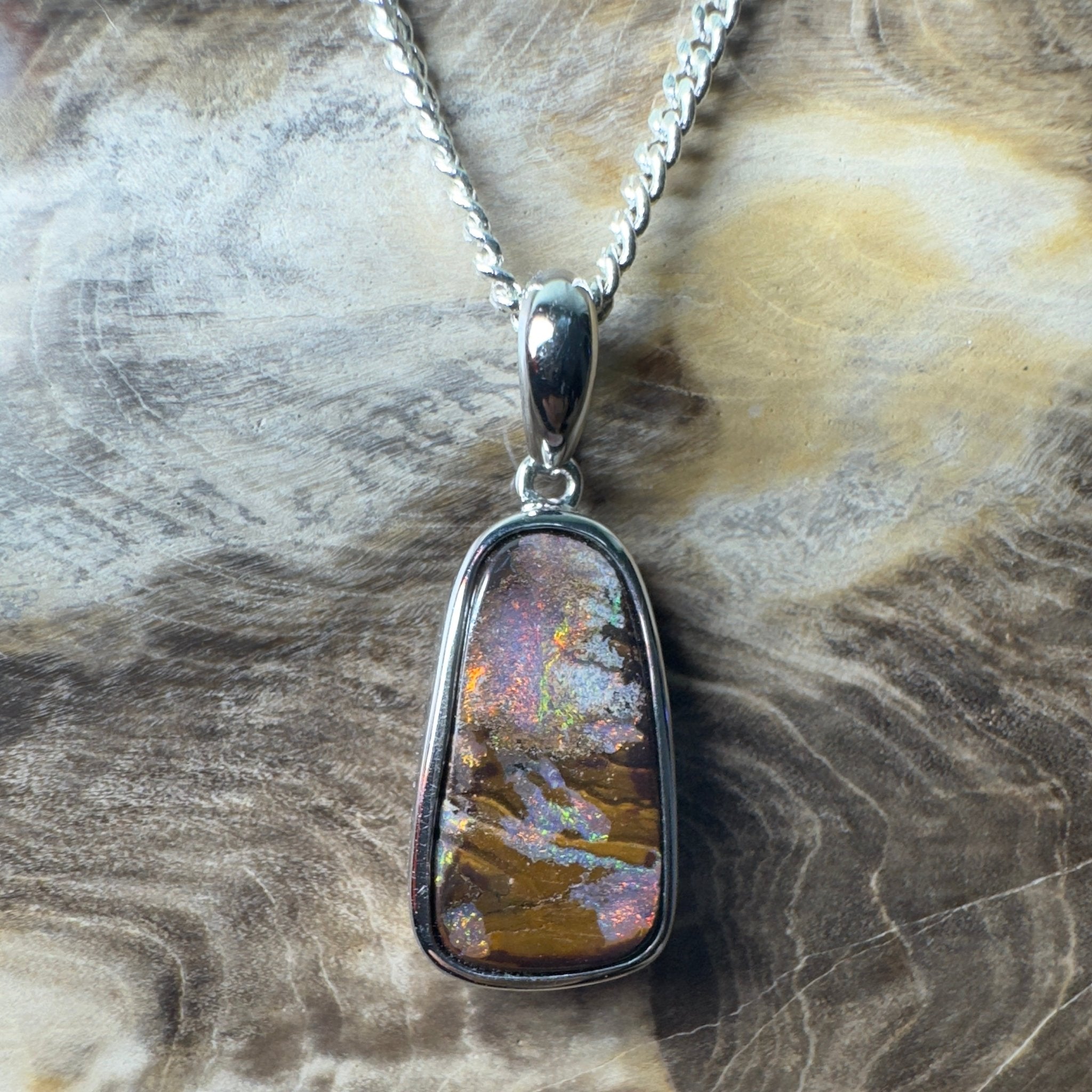 Yilgarn Core ~ Queensland Boulder Opal 925 Sterling Silver Pendant Necklace