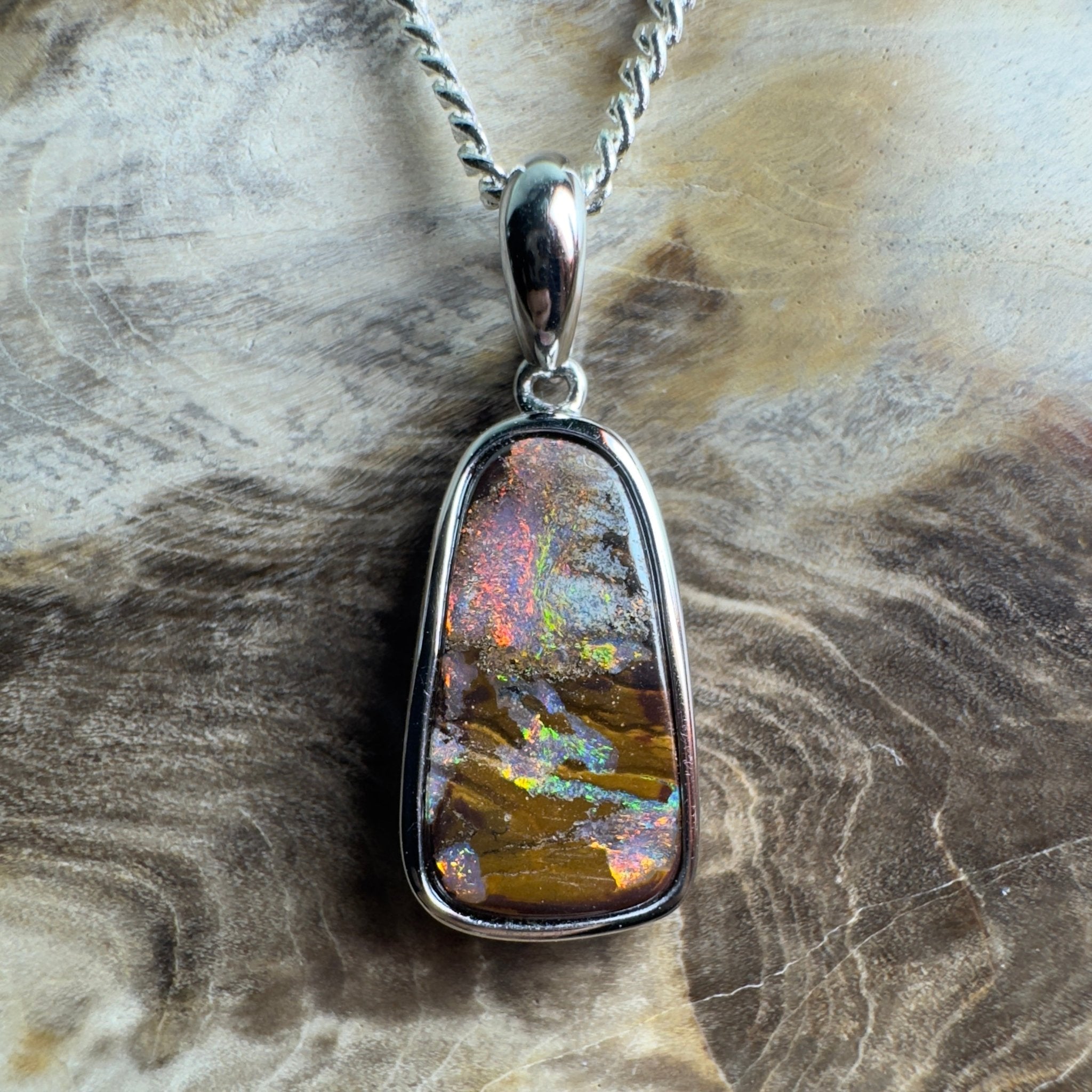 Yilgarn Core ~ Queensland Boulder Opal 925 Sterling Silver Pendant Necklace