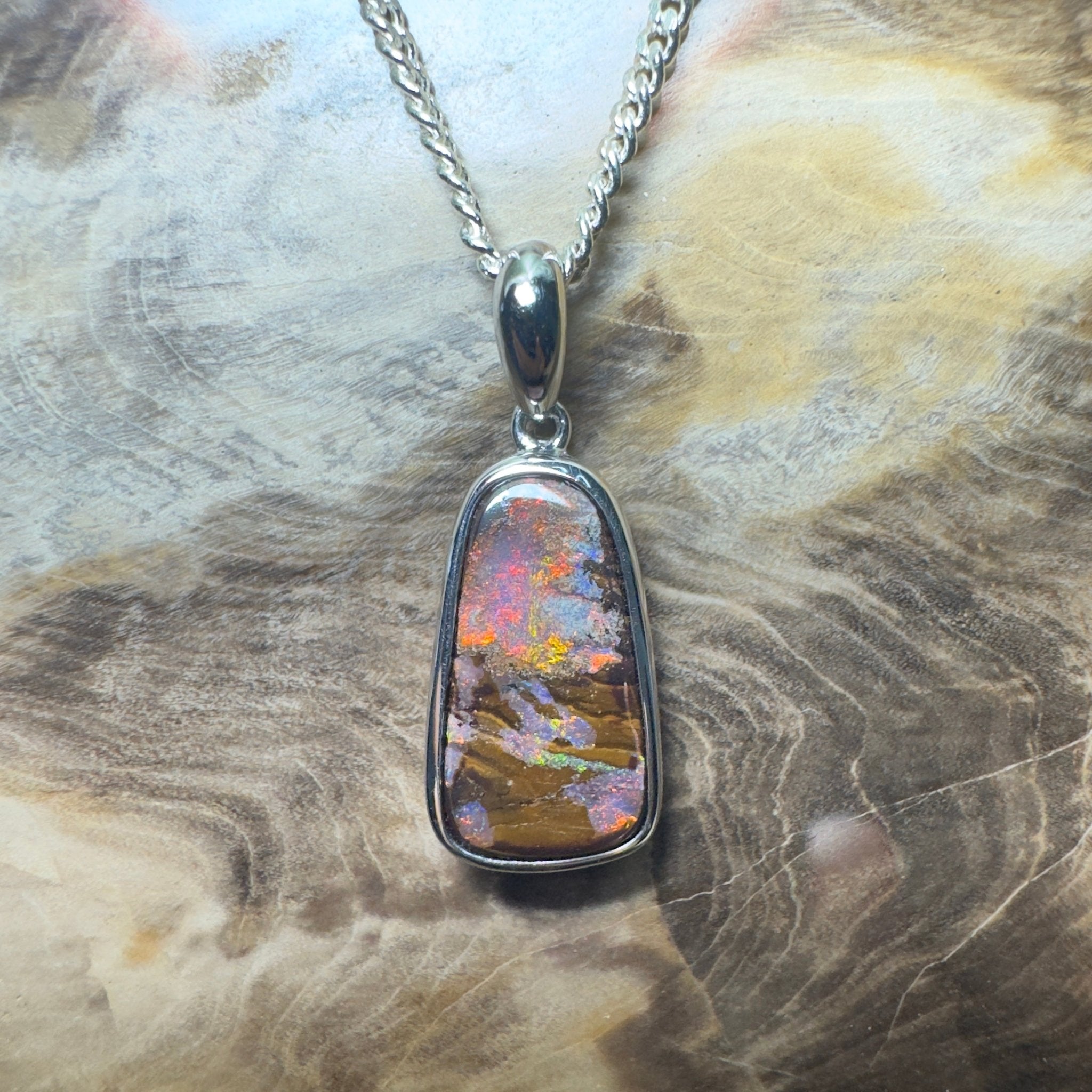 Yilgarn Core ~ Queensland Boulder Opal 925 Sterling Silver Pendant Necklace