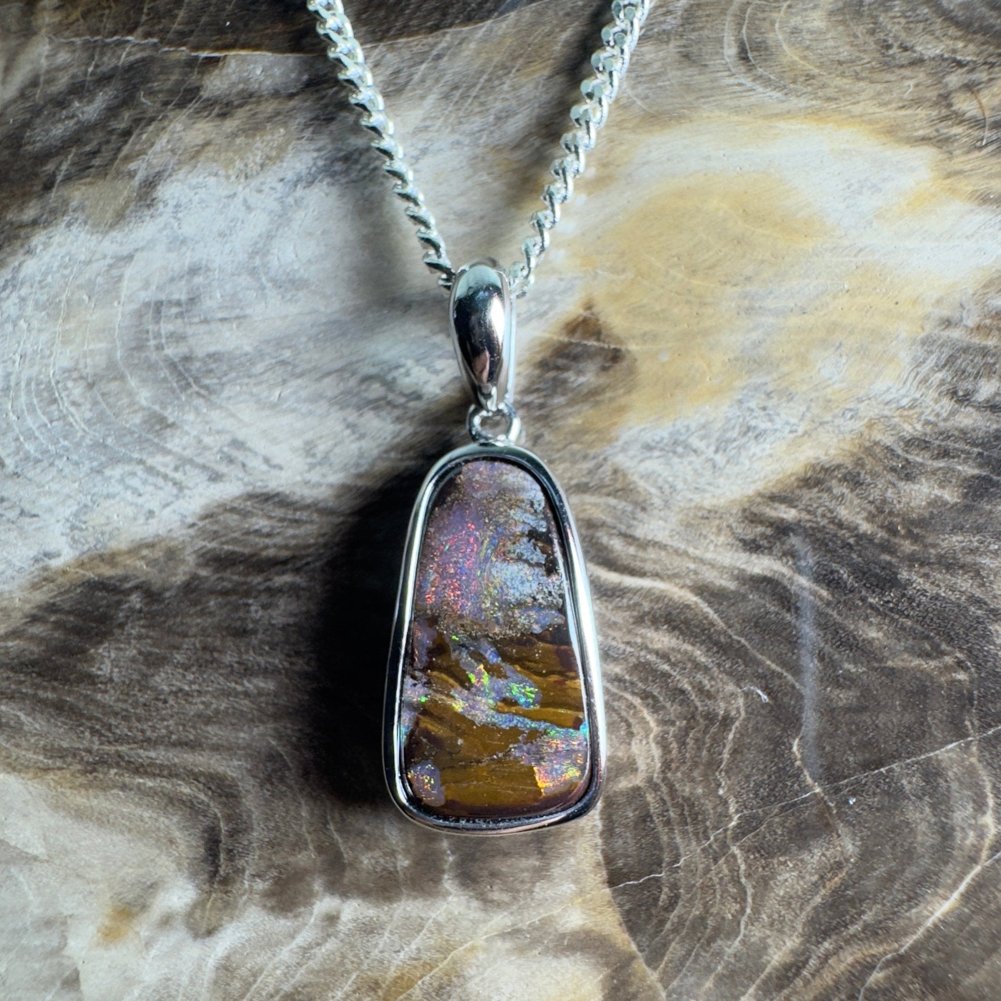 Yilgarn Core ~ Queensland Boulder Opal 925 Sterling Silver Pendant Necklace