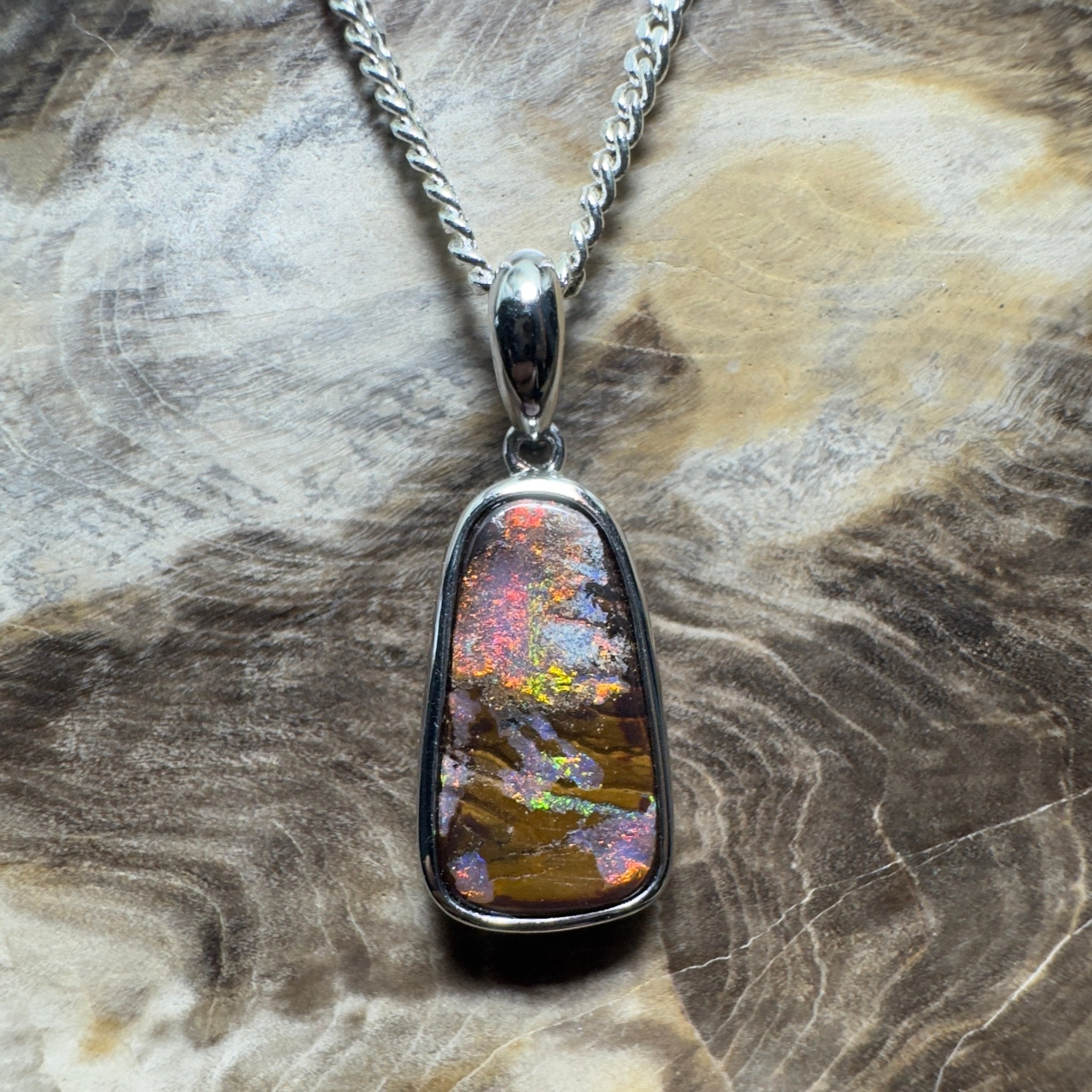 Yilgarn Core ~ Queensland Boulder Opal 925 Sterling Silver Pendant Necklace